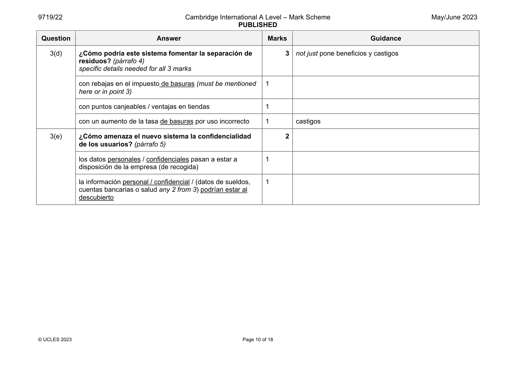 Mark scheme, page 10 of 18