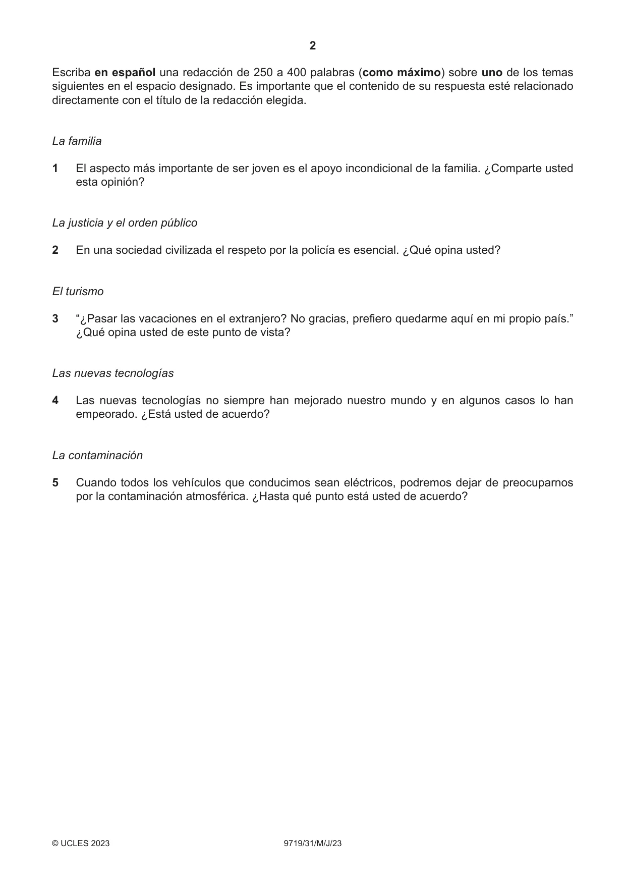 Cambridge A Level Spanish (A Level only) 9719 2023 May/June Paper 3 · Variant 1 question paper, page 2 of 8