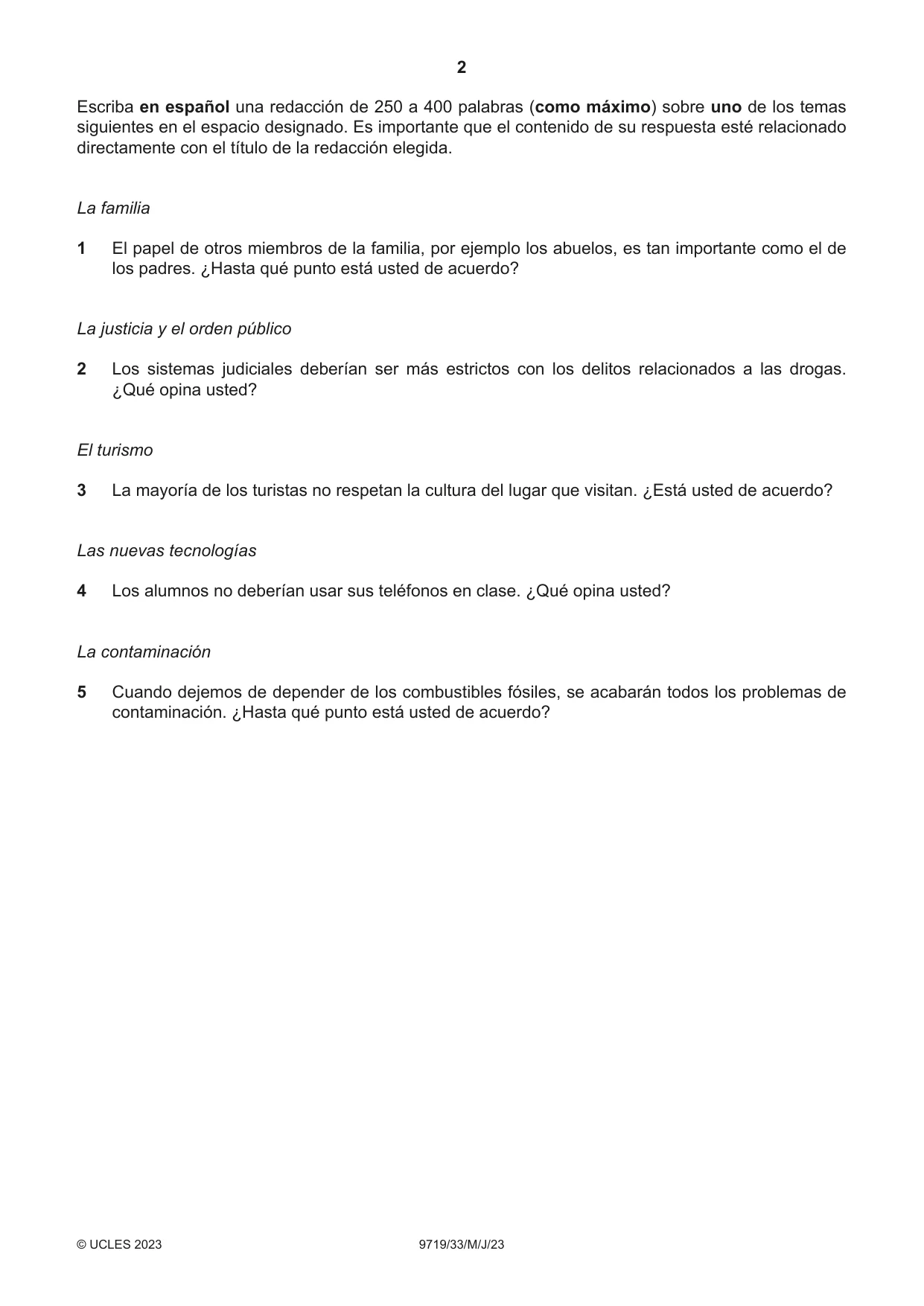 Cambridge A Level Spanish (A Level only) 9719 2023 May/June Paper 3 · Variant 3 question paper, page 2 of 8