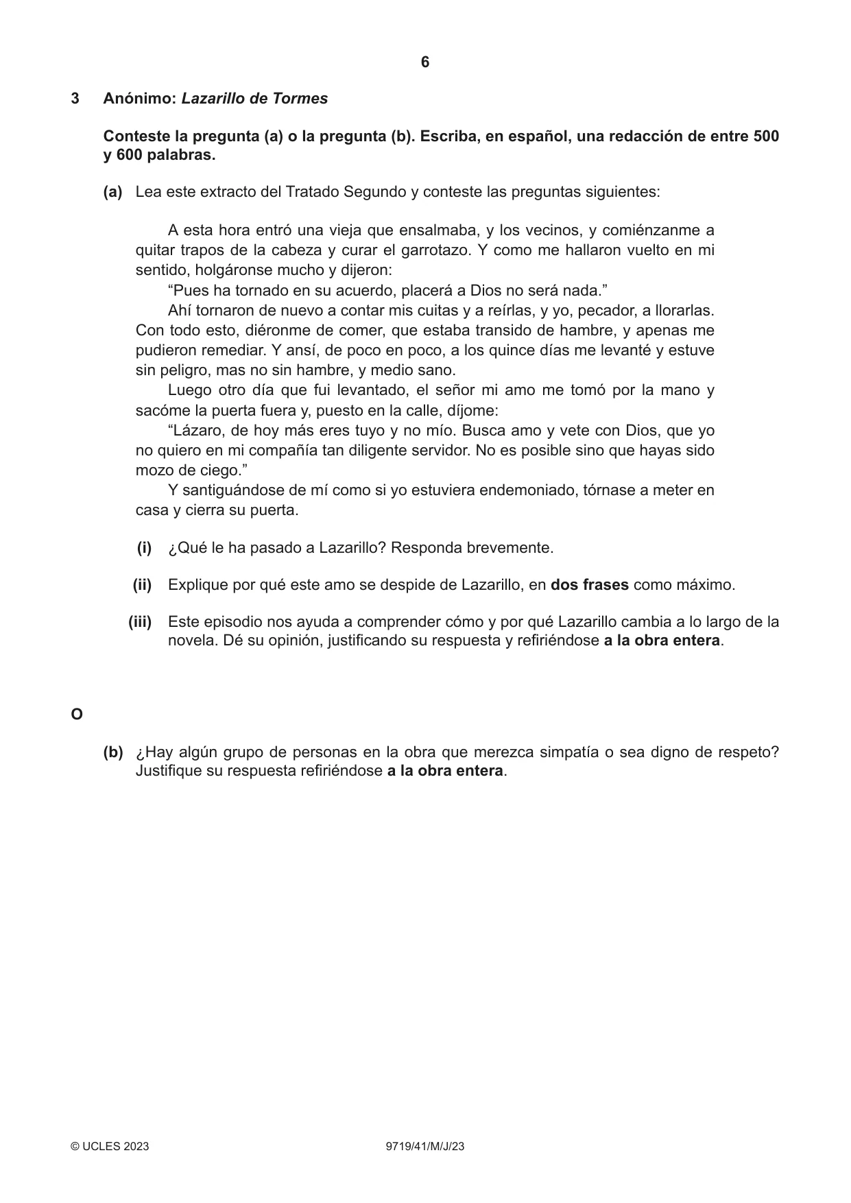 Cambridge A Level Spanish (A Level only) 9719 2023 May/June Paper 4 · Variant 1 question paper, page 6 of 8