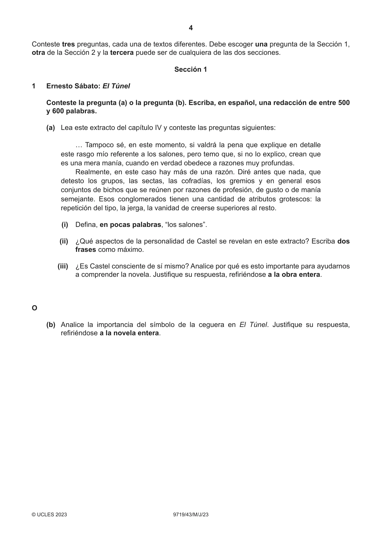Cambridge A Level Spanish (A Level only) 9719 2023 May/June Paper 4 · Variant 3 question paper, page 4 of 8
