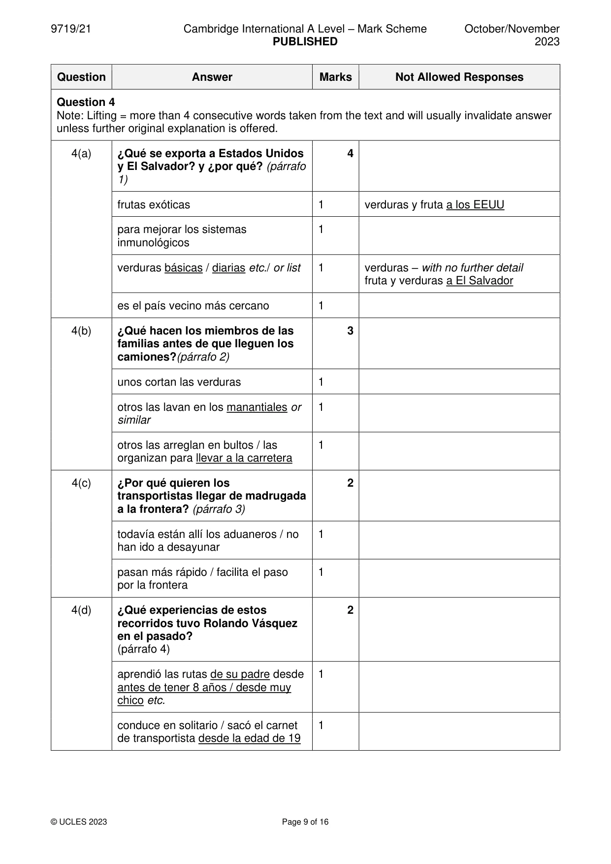 Mark scheme, page 9 of 16