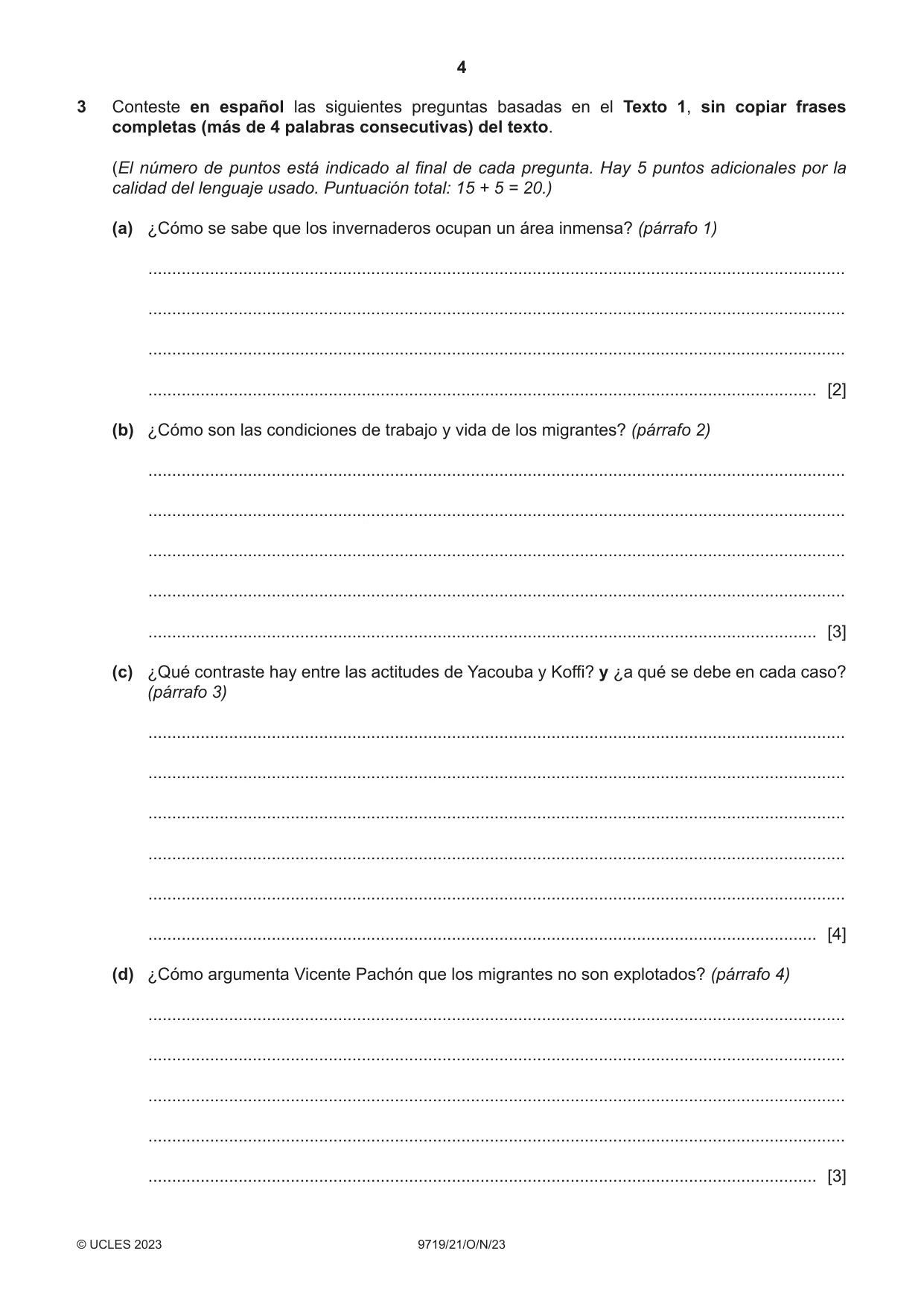 Cambridge A Level Spanish (A Level only) 9719 2023 Oct/Nov Paper 2 · Variant 1 question paper, page 4 of 8