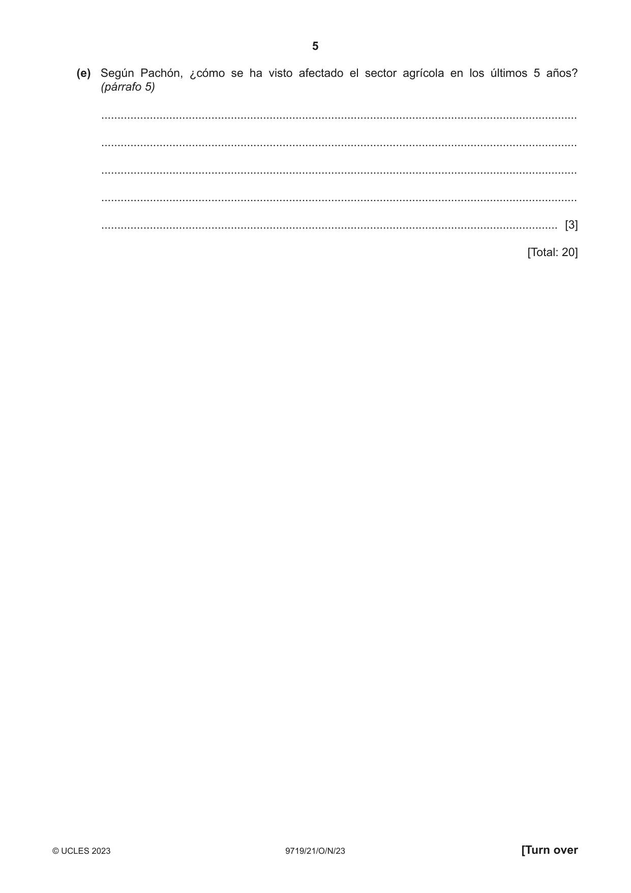 Cambridge A Level Spanish (A Level only) 9719 2023 Oct/Nov Paper 2 · Variant 1 question paper, page 5 of 8