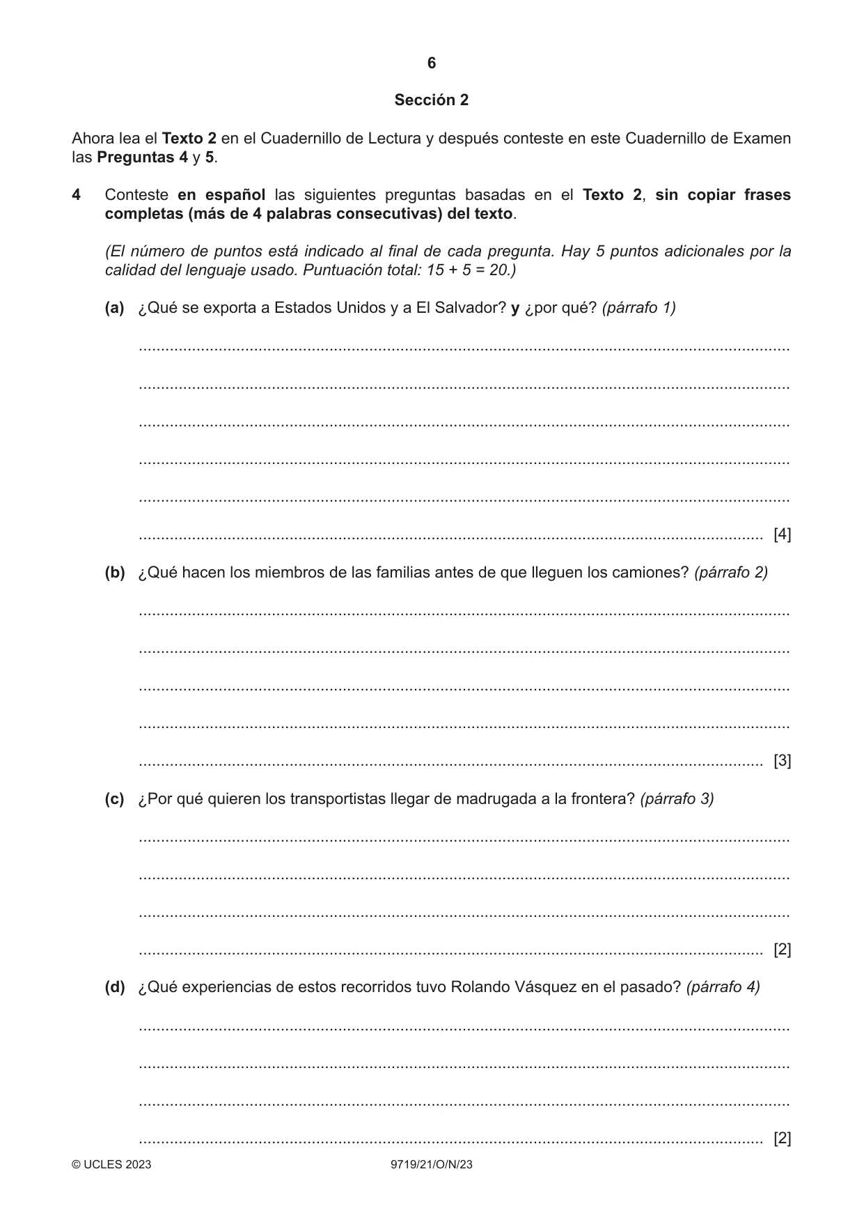Cambridge A Level Spanish (A Level only) 9719 2023 Oct/Nov Paper 2 · Variant 1 question paper, page 6 of 8