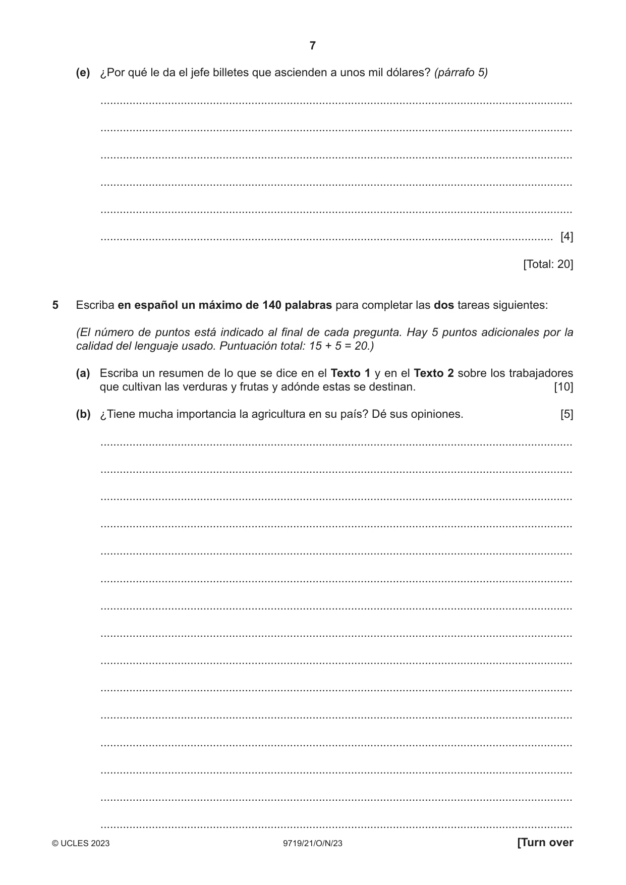 Cambridge A Level Spanish (A Level only) 9719 2023 Oct/Nov Paper 2 · Variant 1 question paper, page 7 of 8