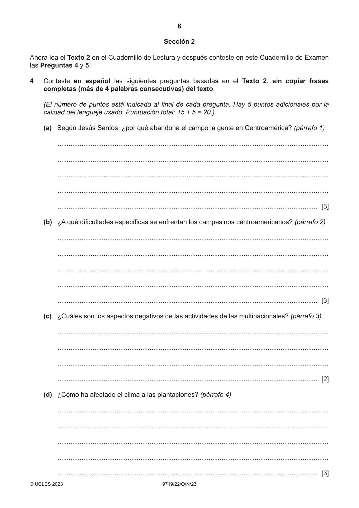 Cambridge A Level Spanish (A Level only) 9719 2023 Oct/Nov Paper 2 · Variant 2 question paper, page 6 of 8