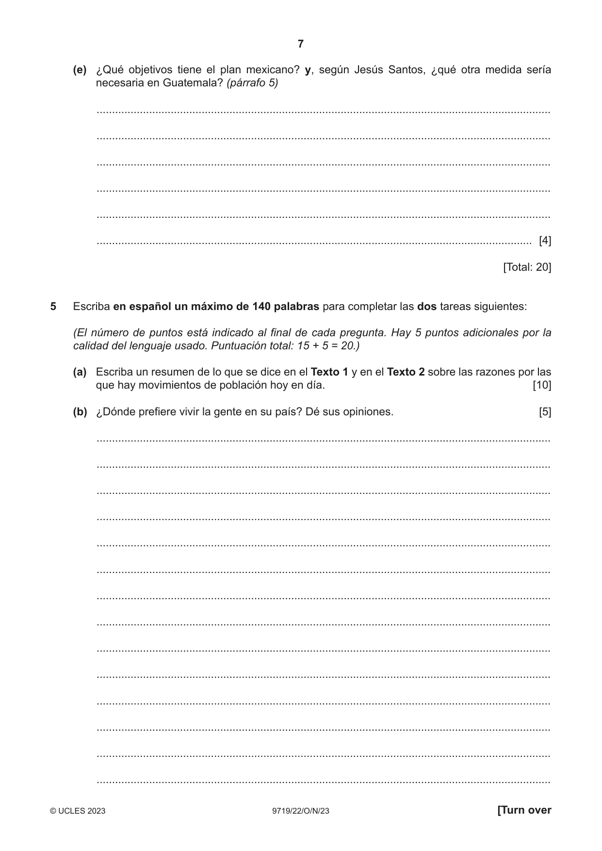 Cambridge A Level Spanish (A Level only) 9719 2023 Oct/Nov Paper 2 · Variant 2 question paper, page 7 of 8