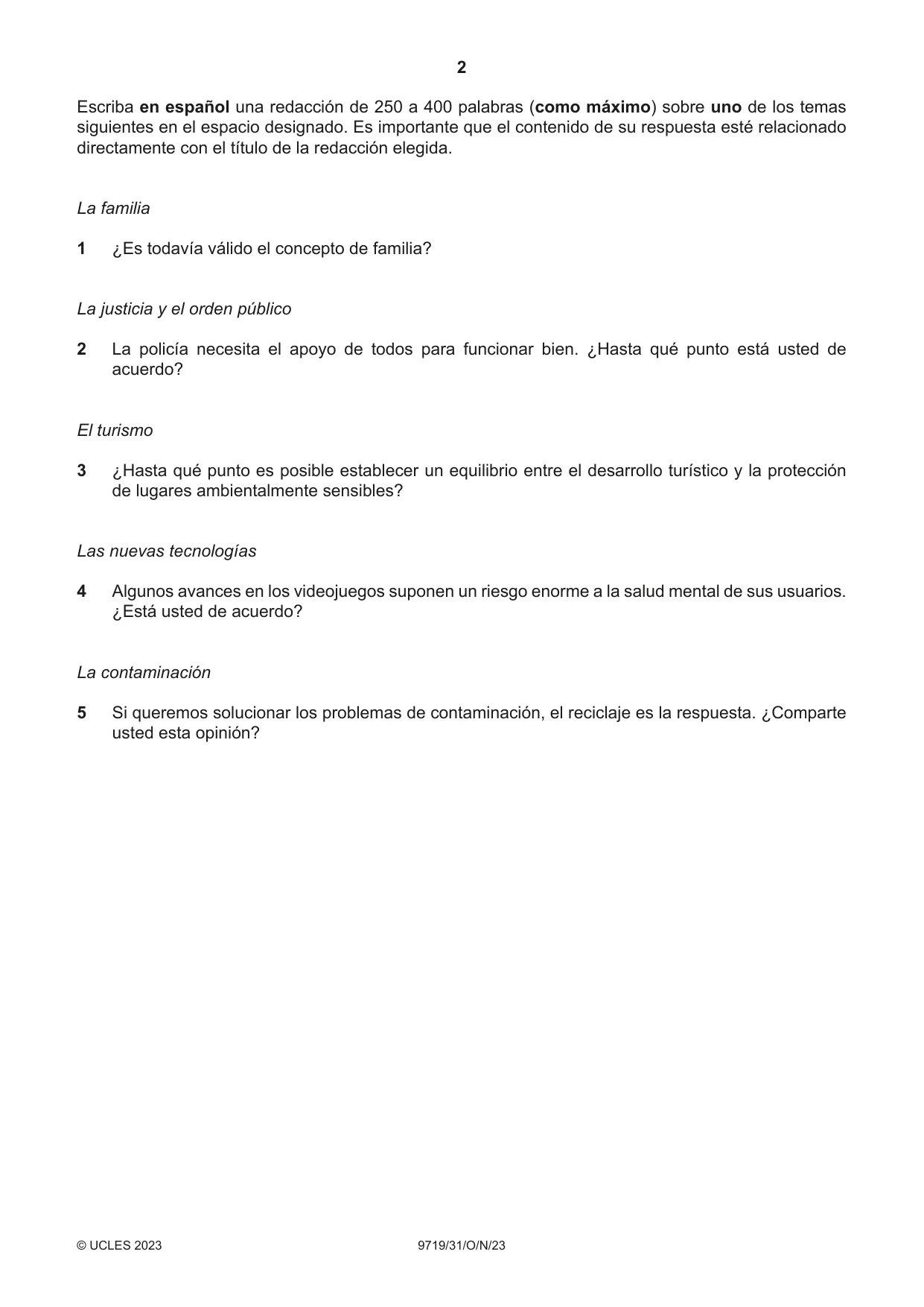 Cambridge A Level Spanish (A Level only) 9719 2023 Oct/Nov Paper 3 · Variant 1 question paper, page 2 of 8