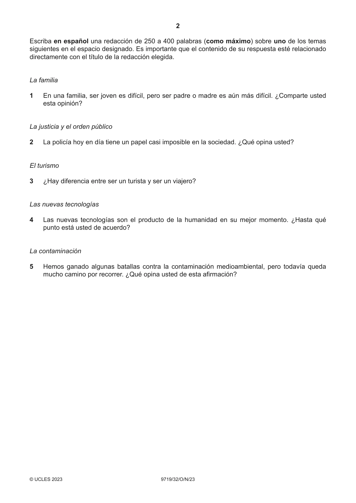 Cambridge A Level Spanish (A Level only) 9719 2023 Oct/Nov Paper 3 · Variant 2 question paper, page 2 of 8