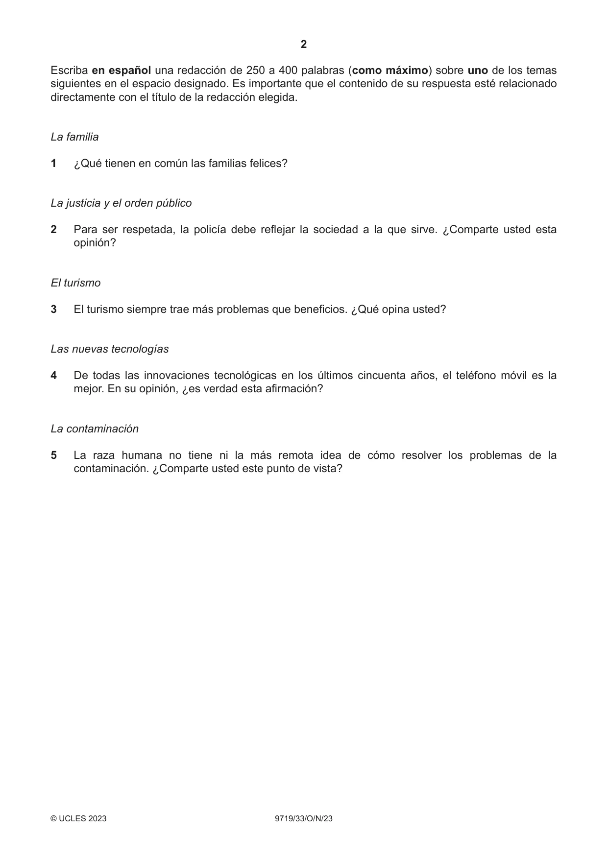 Cambridge A Level Spanish (A Level only) 9719 2023 Oct/Nov Paper 3 · Variant 3 question paper, page 2 of 8