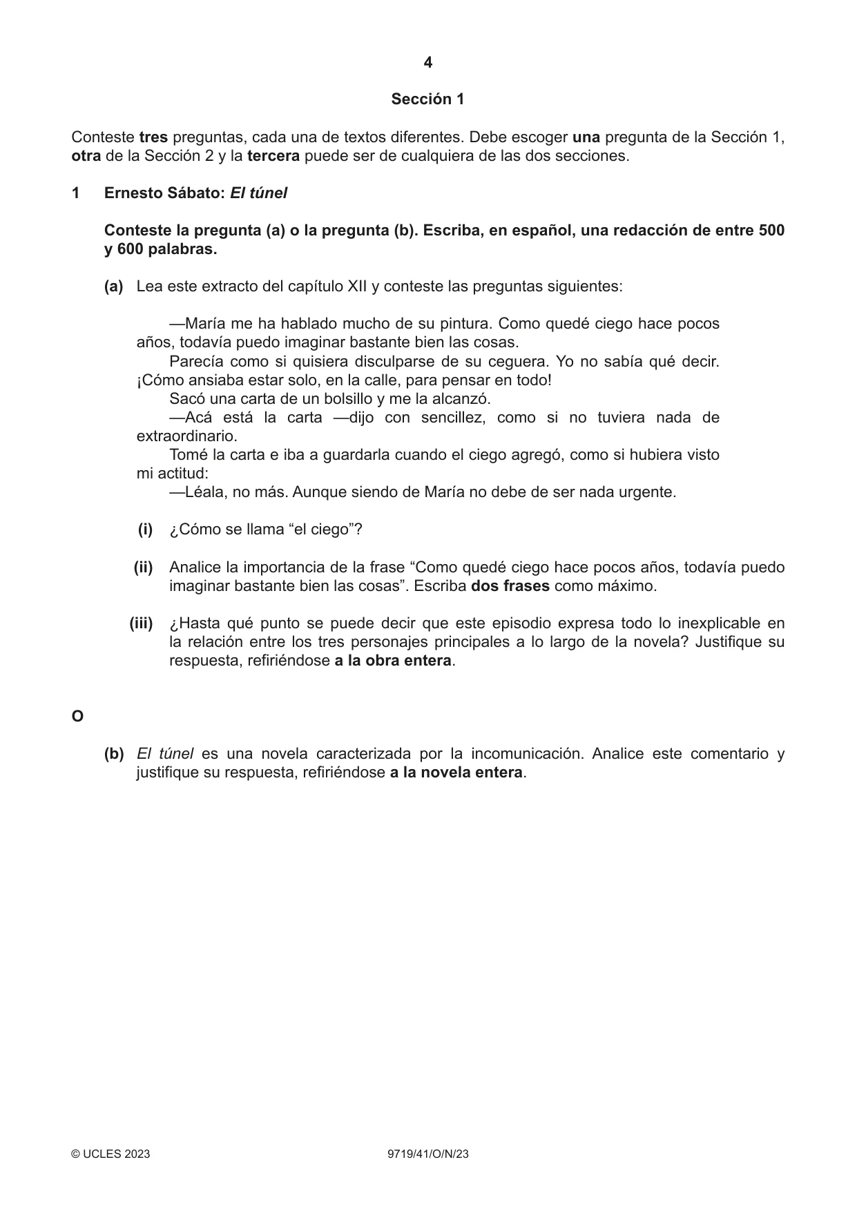 Cambridge A Level Spanish (A Level only) 9719 2023 Oct/Nov Paper 4 · Variant 1 question paper, page 4 of 12