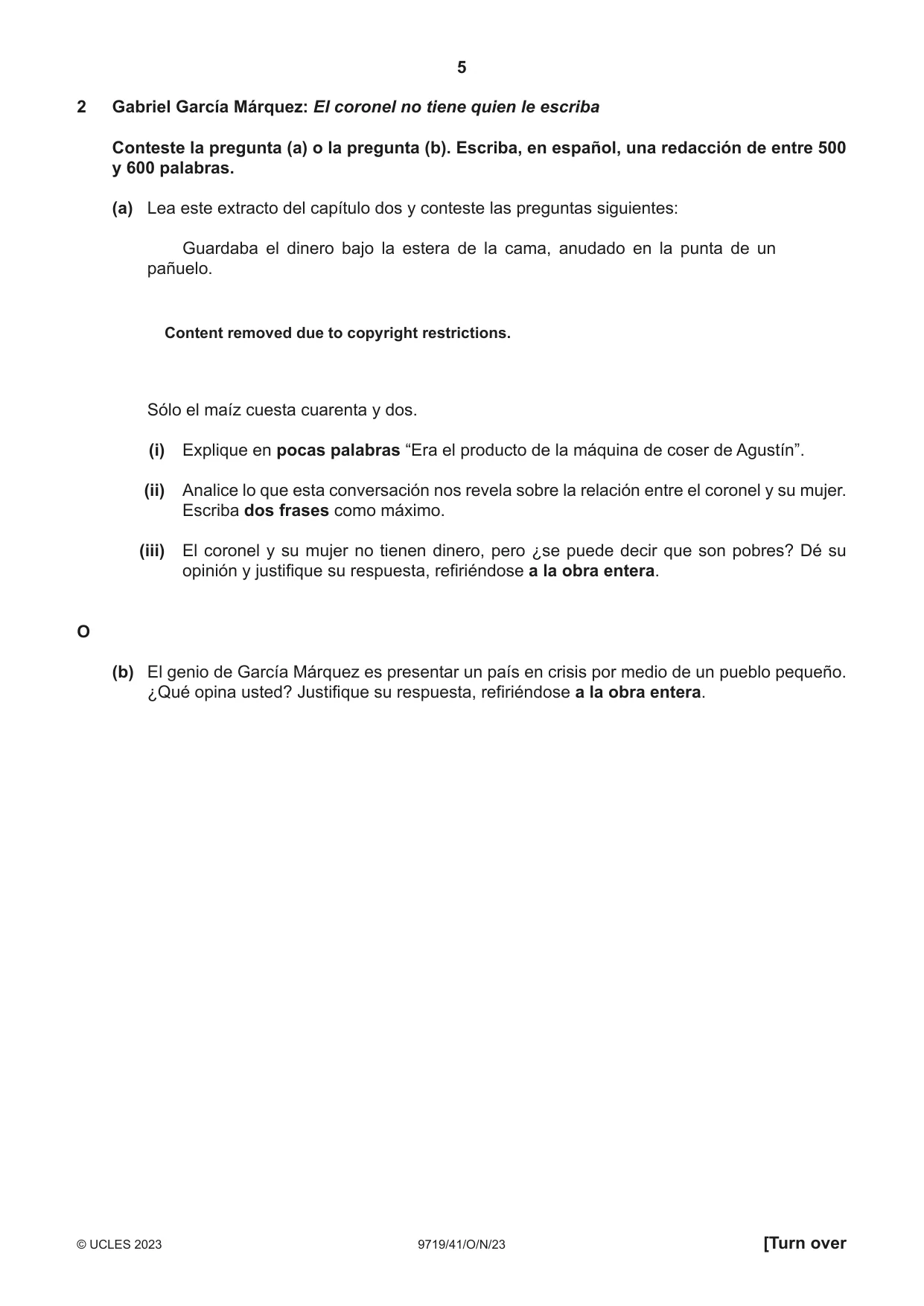 Cambridge A Level Spanish (A Level only) 9719 2023 Oct/Nov Paper 4 · Variant 1 question paper, page 5 of 12