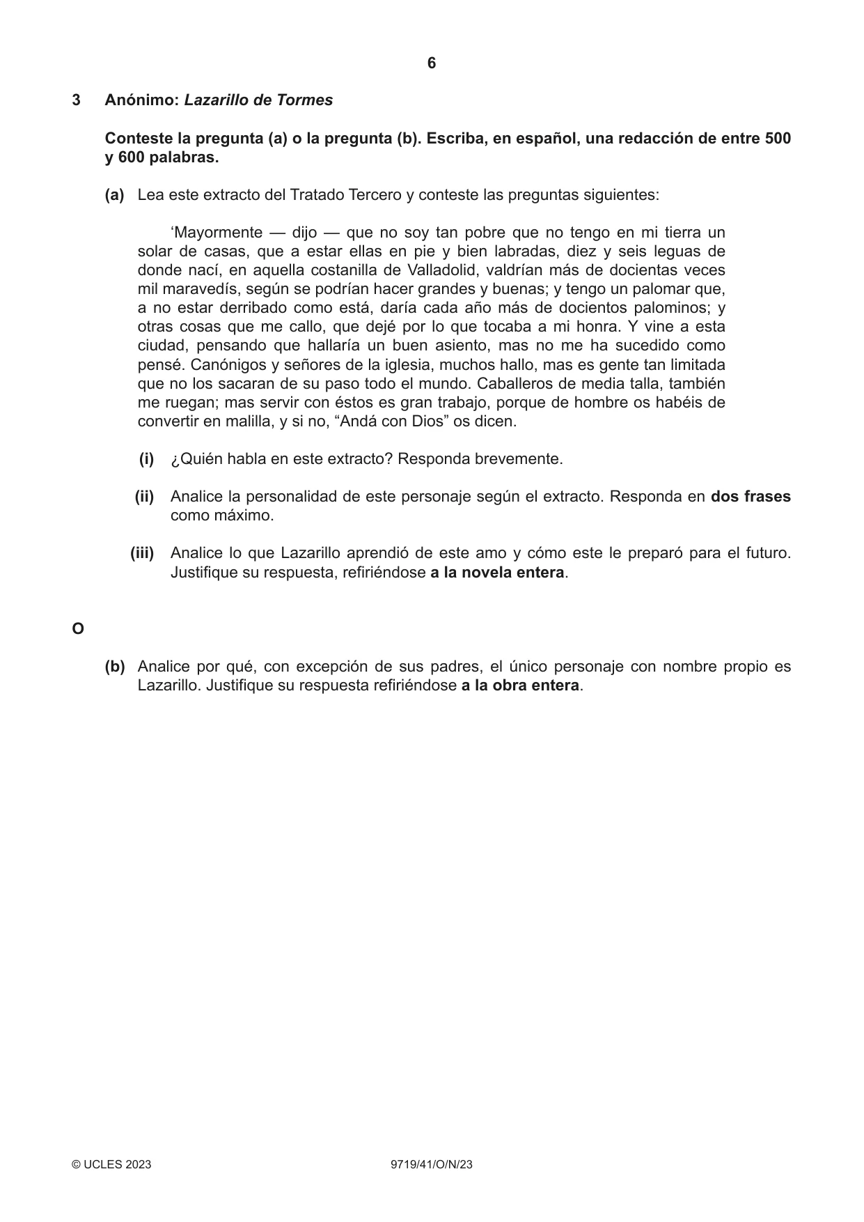 Cambridge A Level Spanish (A Level only) 9719 2023 Oct/Nov Paper 4 · Variant 1 question paper, page 6 of 12