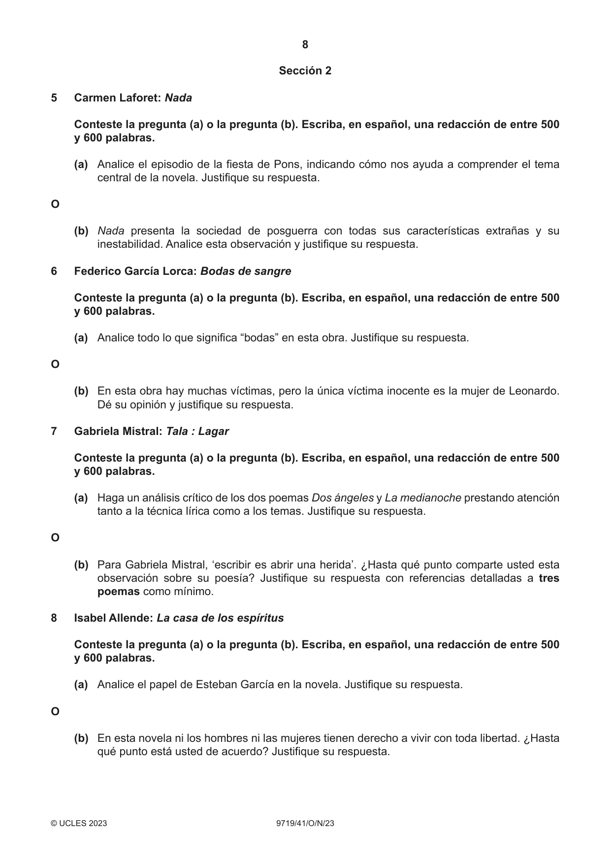 Cambridge A Level Spanish (A Level only) 9719 2023 Oct/Nov Paper 4 · Variant 1 question paper, page 8 of 12