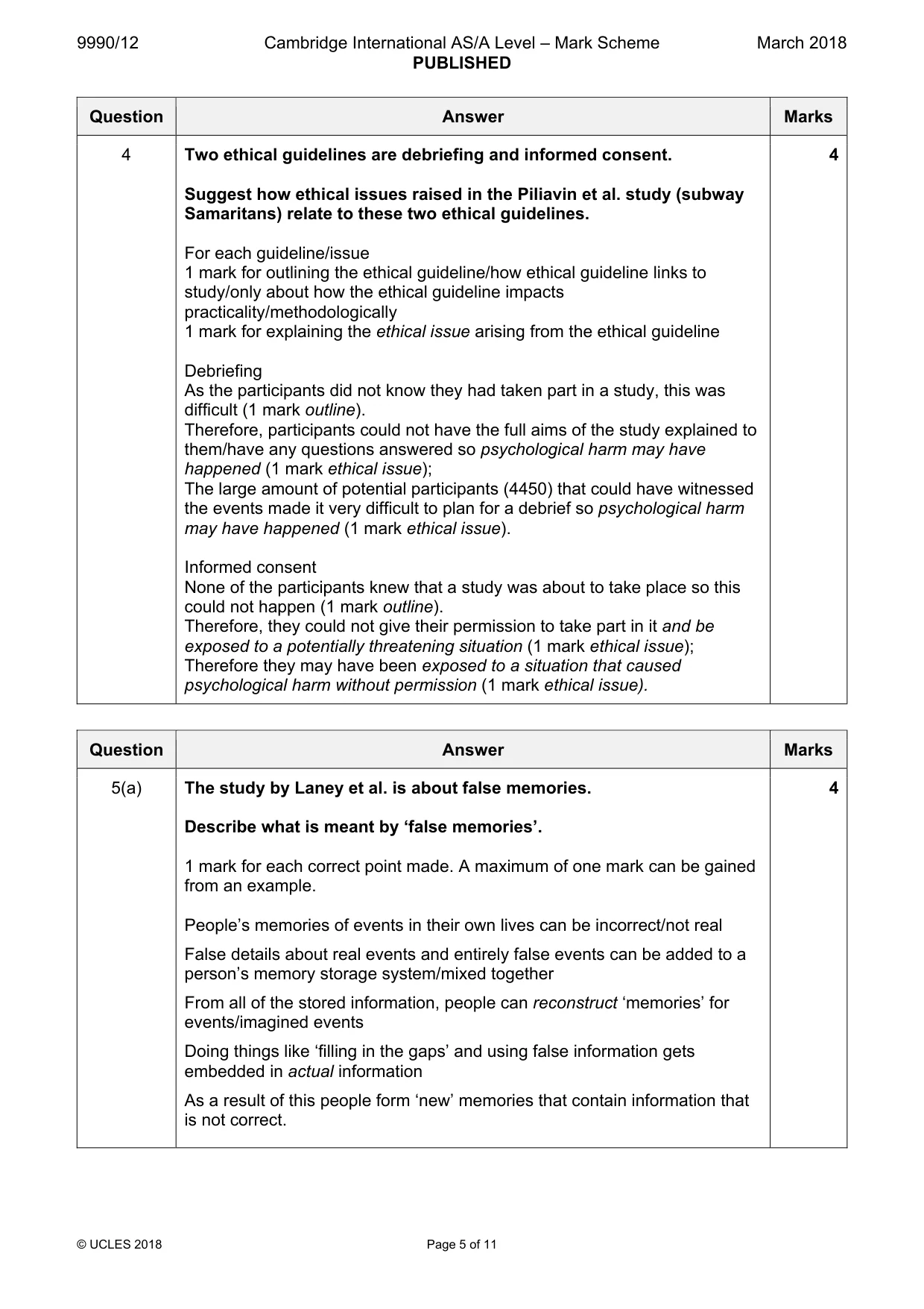 Mark scheme, page 5 of 11