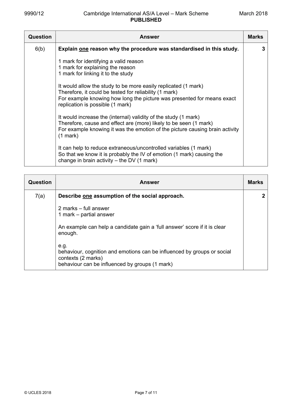 Mark scheme, page 7 of 11