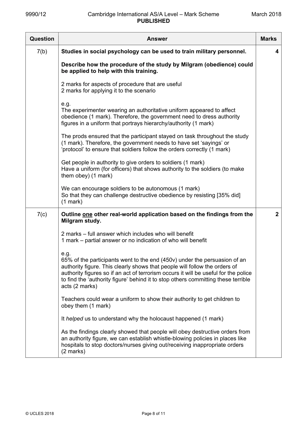 Mark scheme, page 8 of 11