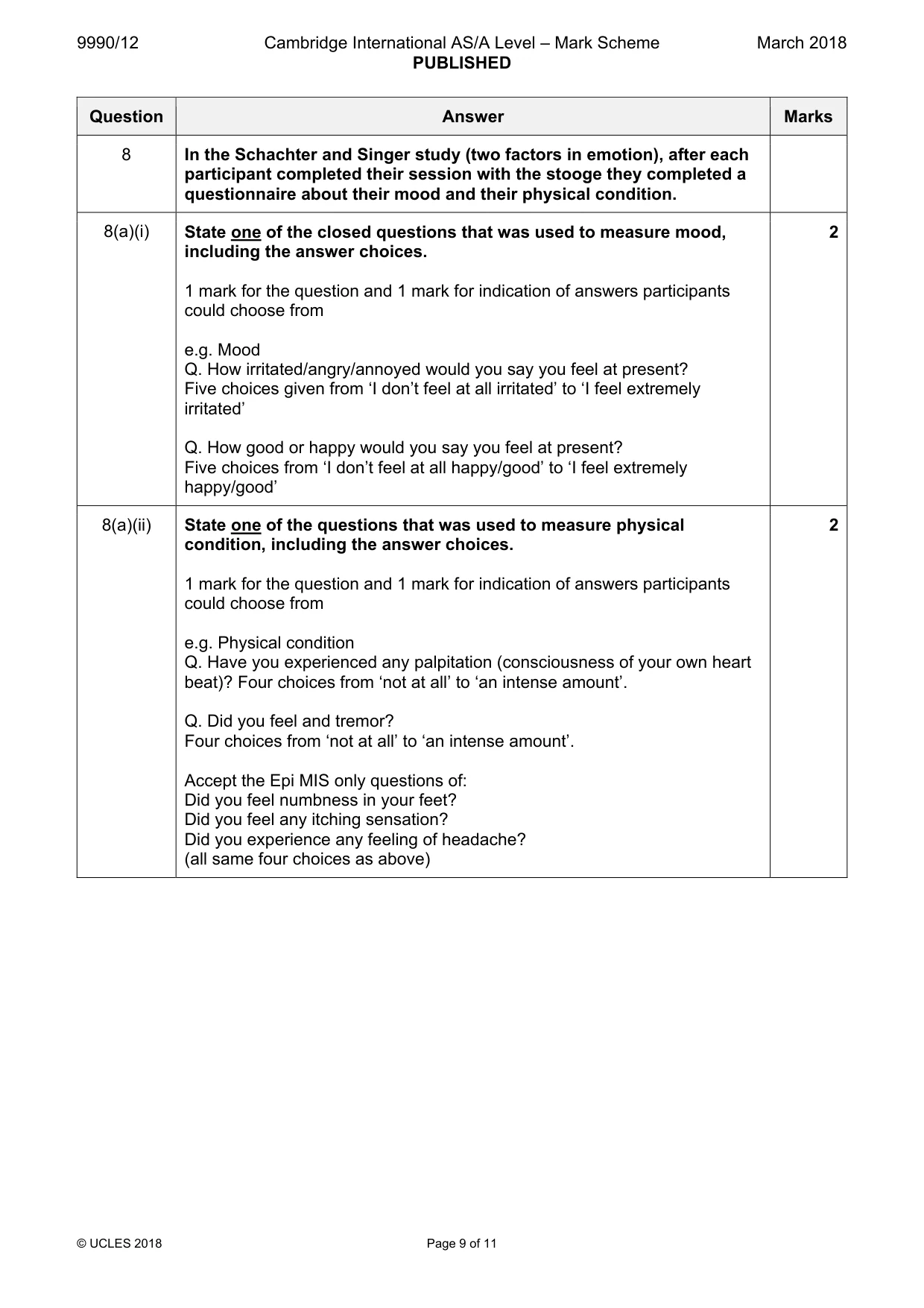 Mark scheme, page 9 of 11
