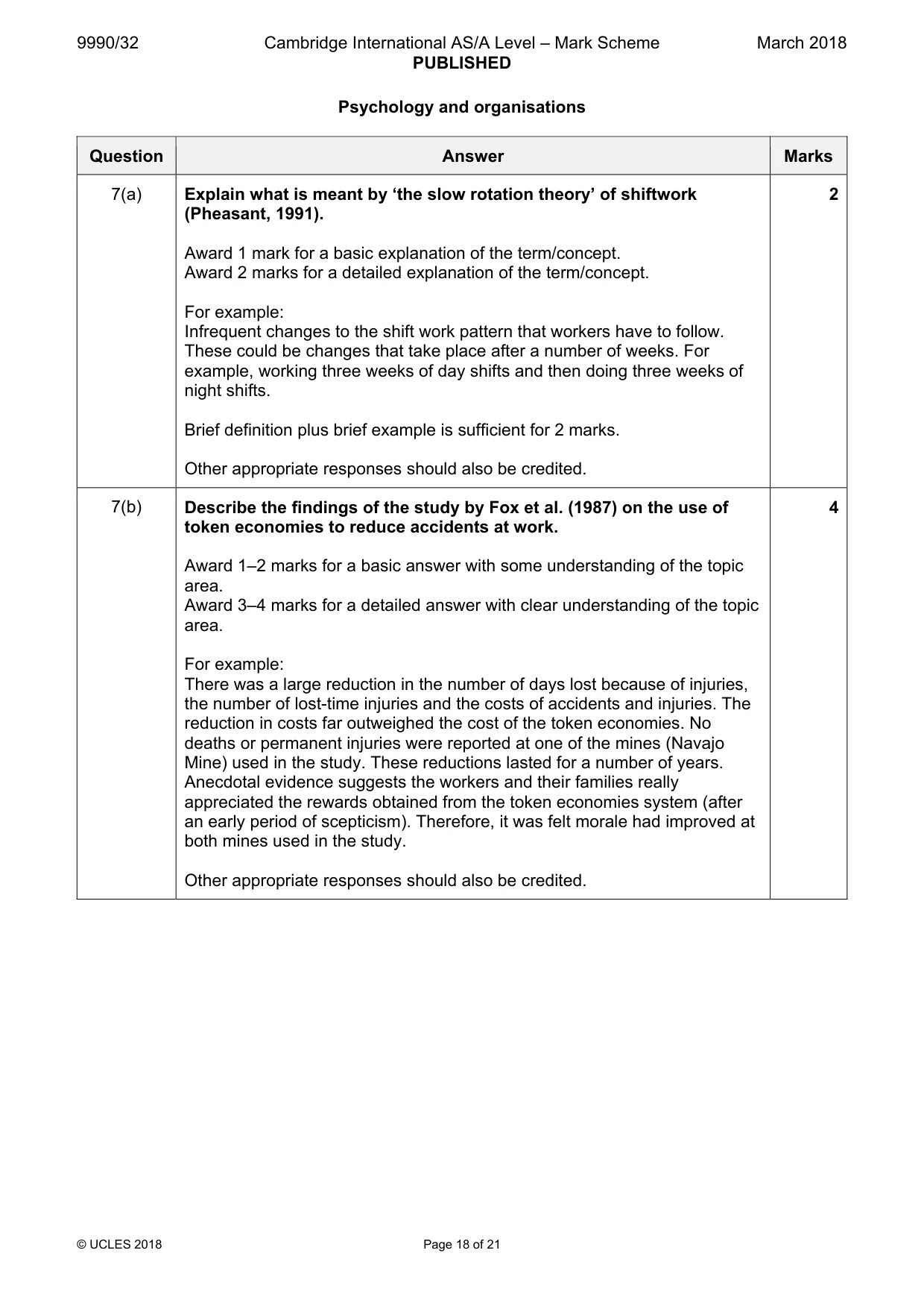Mark scheme, page 18 of 21