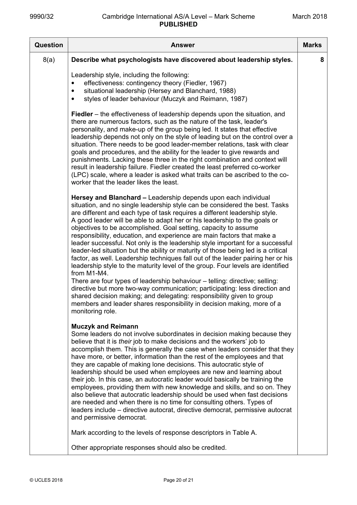 Mark scheme, page 20 of 21