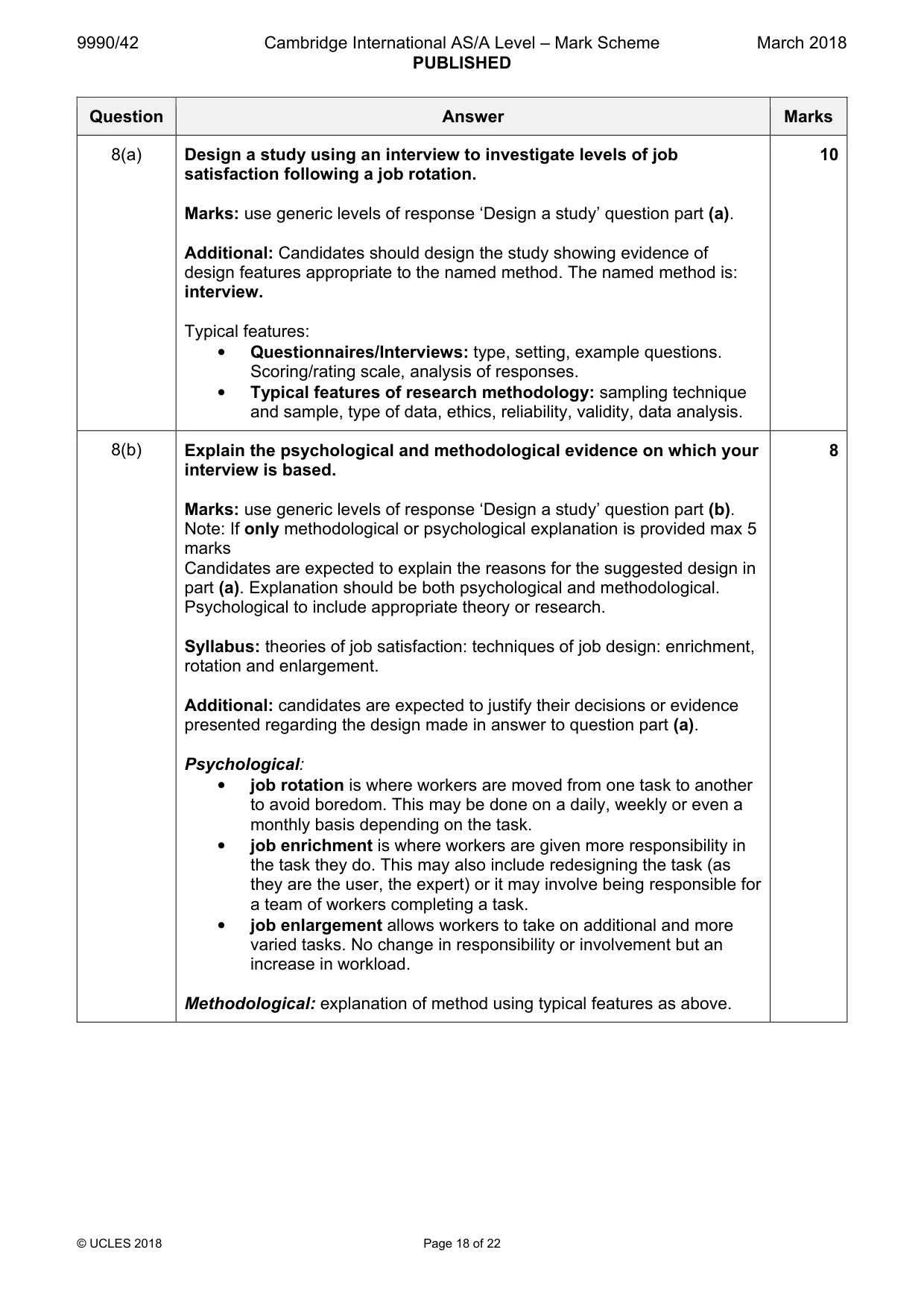 Mark scheme, page 18 of 22