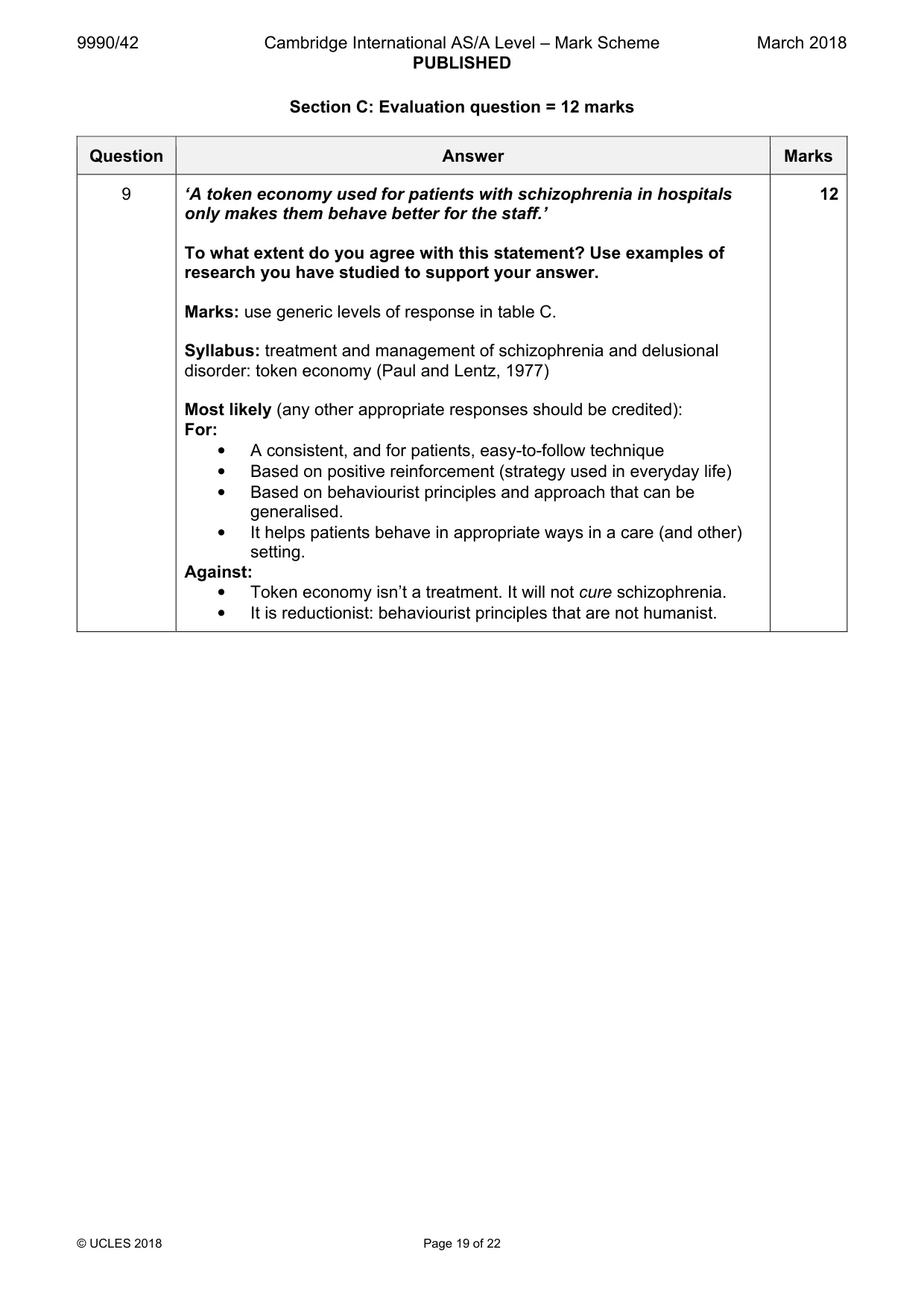 Mark scheme, page 19 of 22