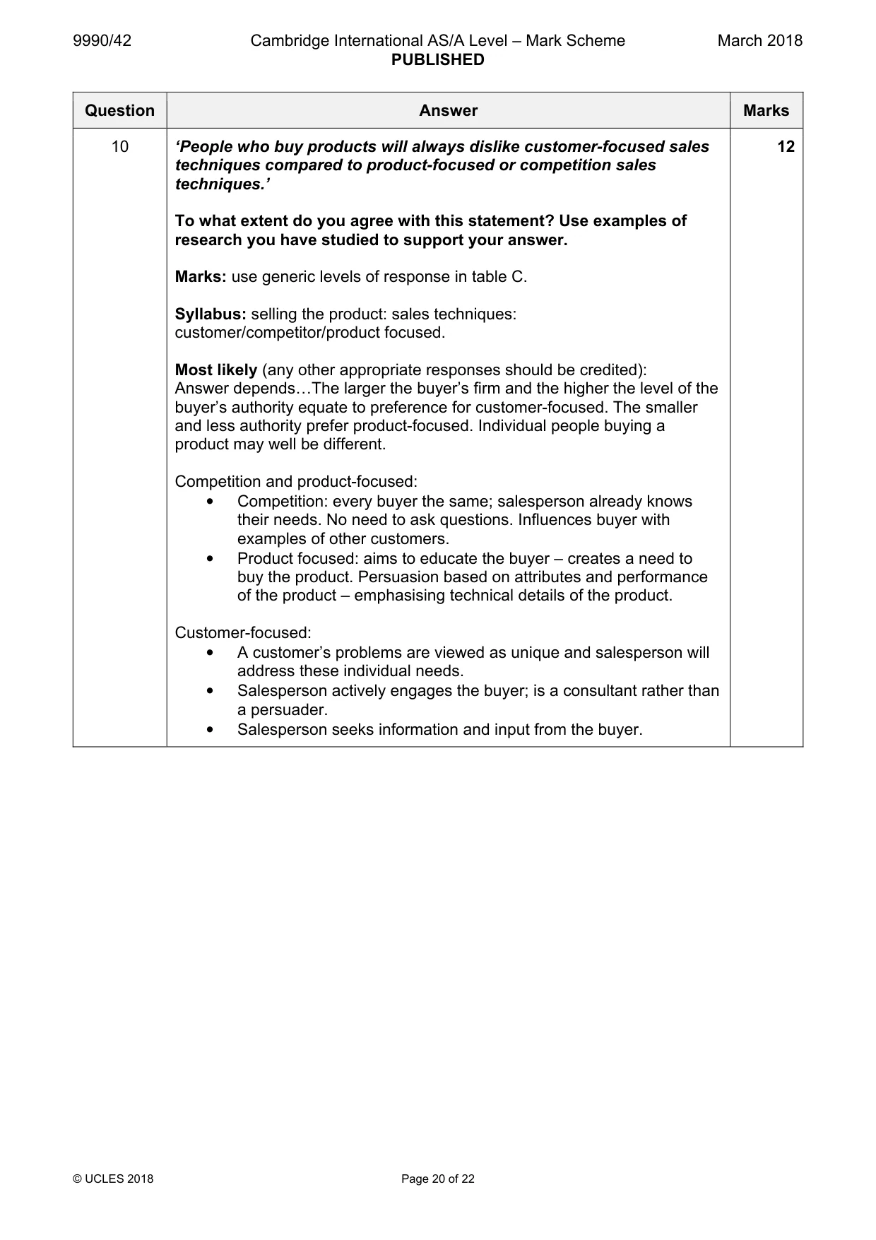 Mark scheme, page 20 of 22