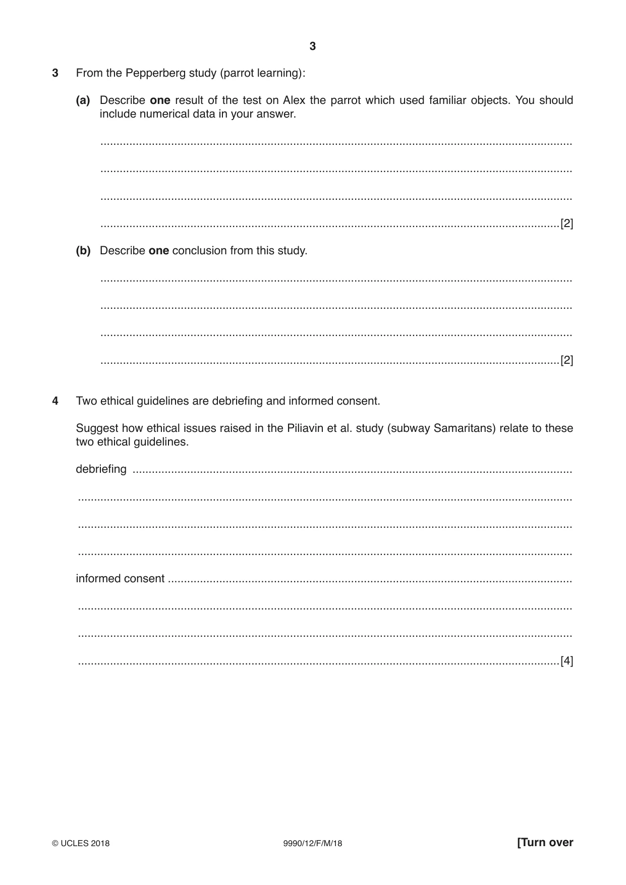 Cambridge A Level Psychology (from 2018) 9990 2018 Feb/March Paper 1 · Variant 2 question paper, page 3 of 12