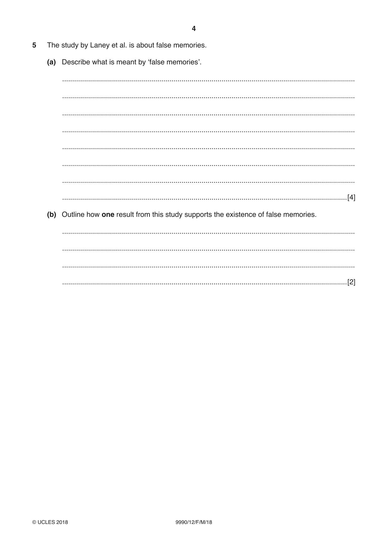 Cambridge A Level Psychology (from 2018) 9990 2018 Feb/March Paper 1 · Variant 2 question paper, page 4 of 12