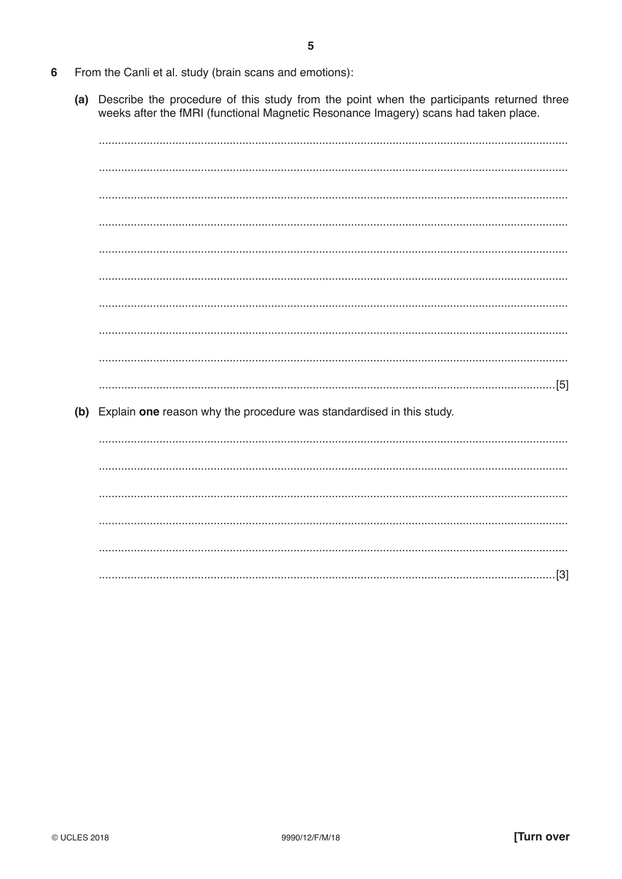 Cambridge A Level Psychology (from 2018) 9990 2018 Feb/March Paper 1 · Variant 2 question paper, page 5 of 12