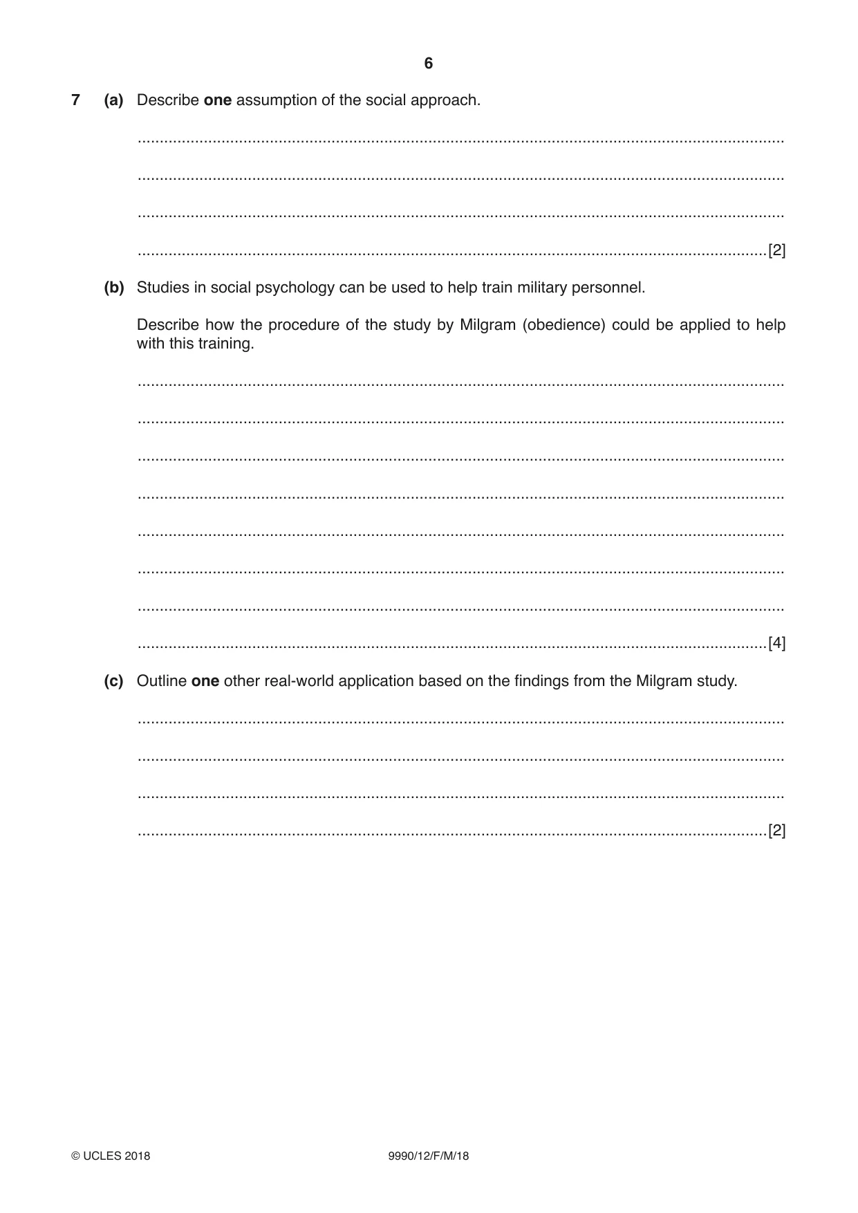 Cambridge A Level Psychology (from 2018) 9990 2018 Feb/March Paper 1 · Variant 2 question paper, page 6 of 12