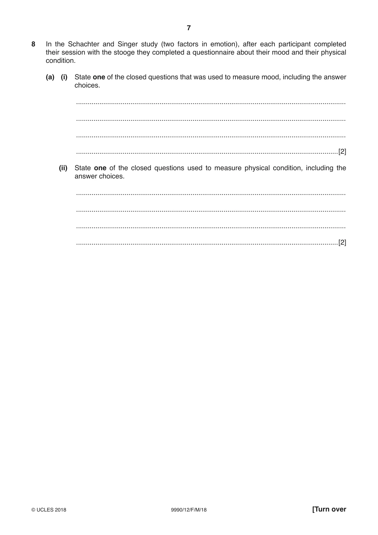 Cambridge A Level Psychology (from 2018) 9990 2018 Feb/March Paper 1 · Variant 2 question paper, page 7 of 12