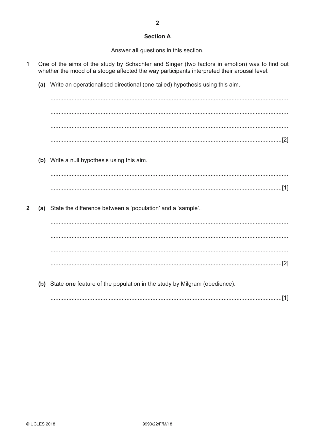 Cambridge A Level Psychology (from 2018) 9990 2018 Feb/March Paper 2 · Variant 2 question paper, page 2 of 12