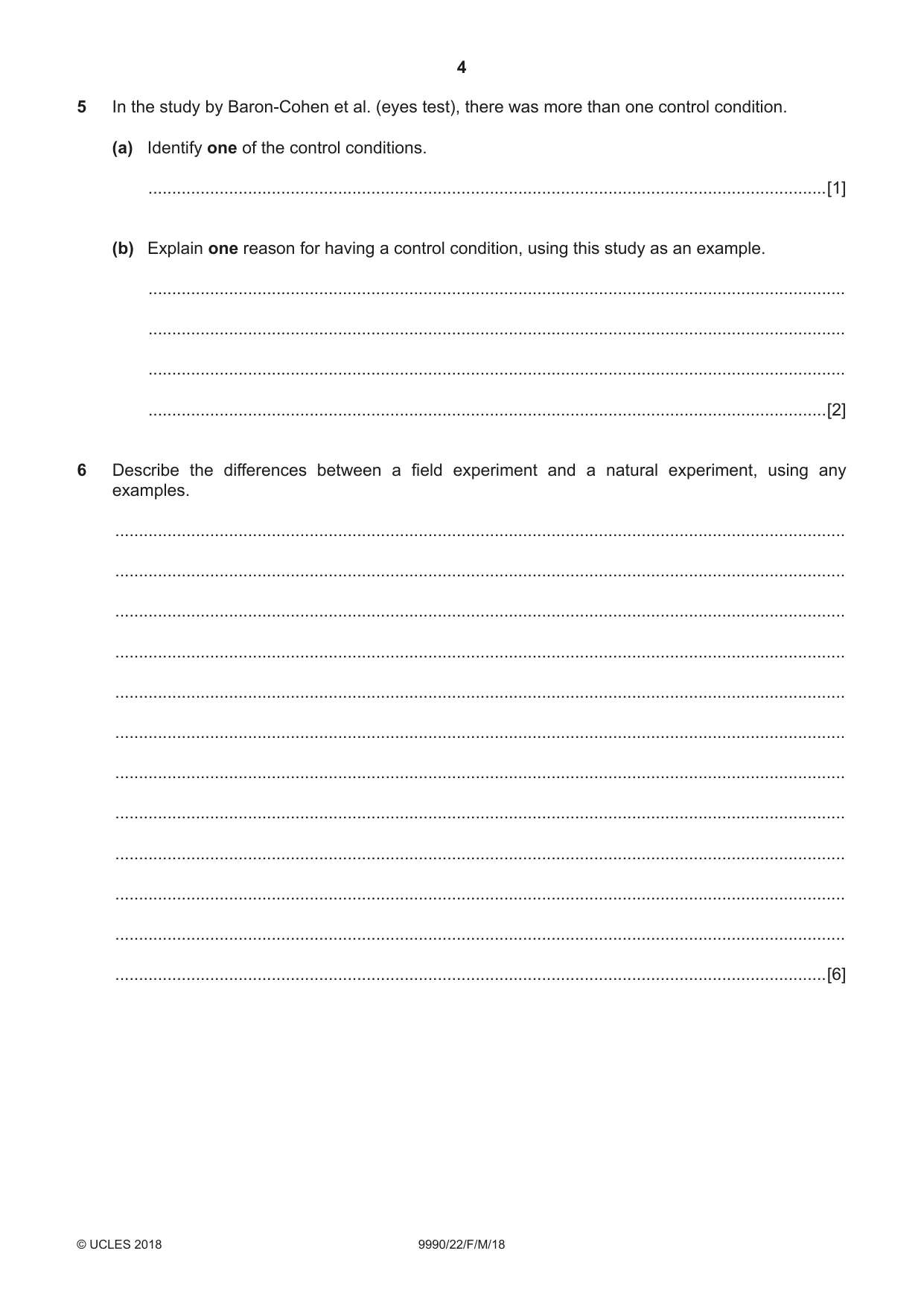 Cambridge A Level Psychology (from 2018) 9990 2018 Feb/March Paper 2 · Variant 2 question paper, page 4 of 12