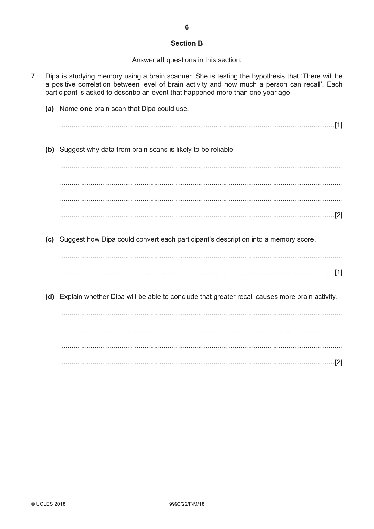 Cambridge A Level Psychology (from 2018) 9990 2018 Feb/March Paper 2 · Variant 2 question paper, page 6 of 12