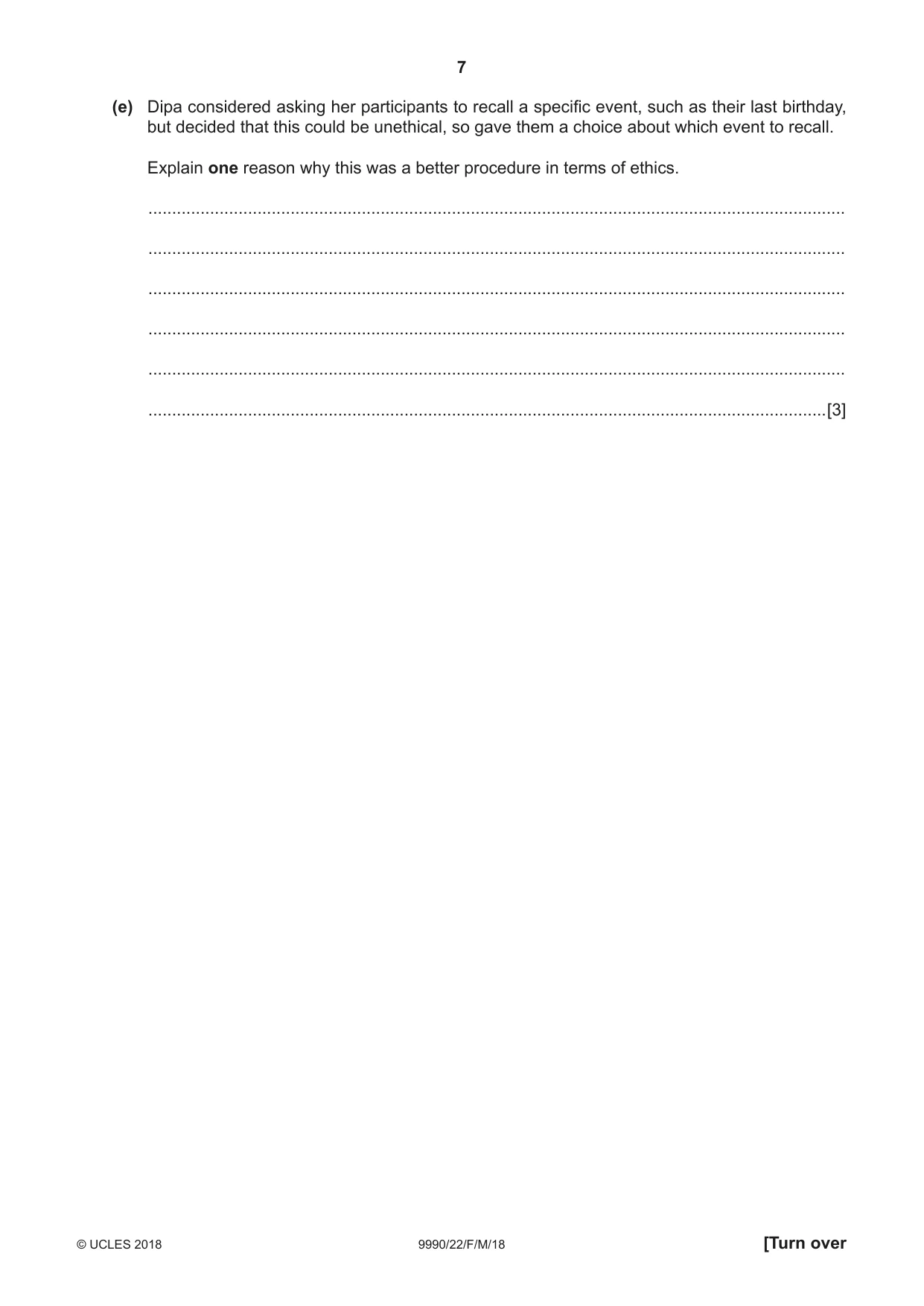 Cambridge A Level Psychology (from 2018) 9990 2018 Feb/March Paper 2 · Variant 2 question paper, page 7 of 12