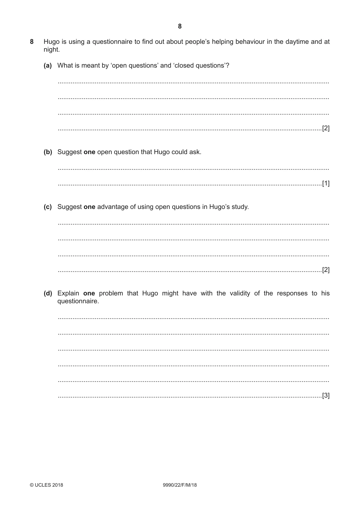 Cambridge A Level Psychology (from 2018) 9990 2018 Feb/March Paper 2 · Variant 2 question paper, page 8 of 12