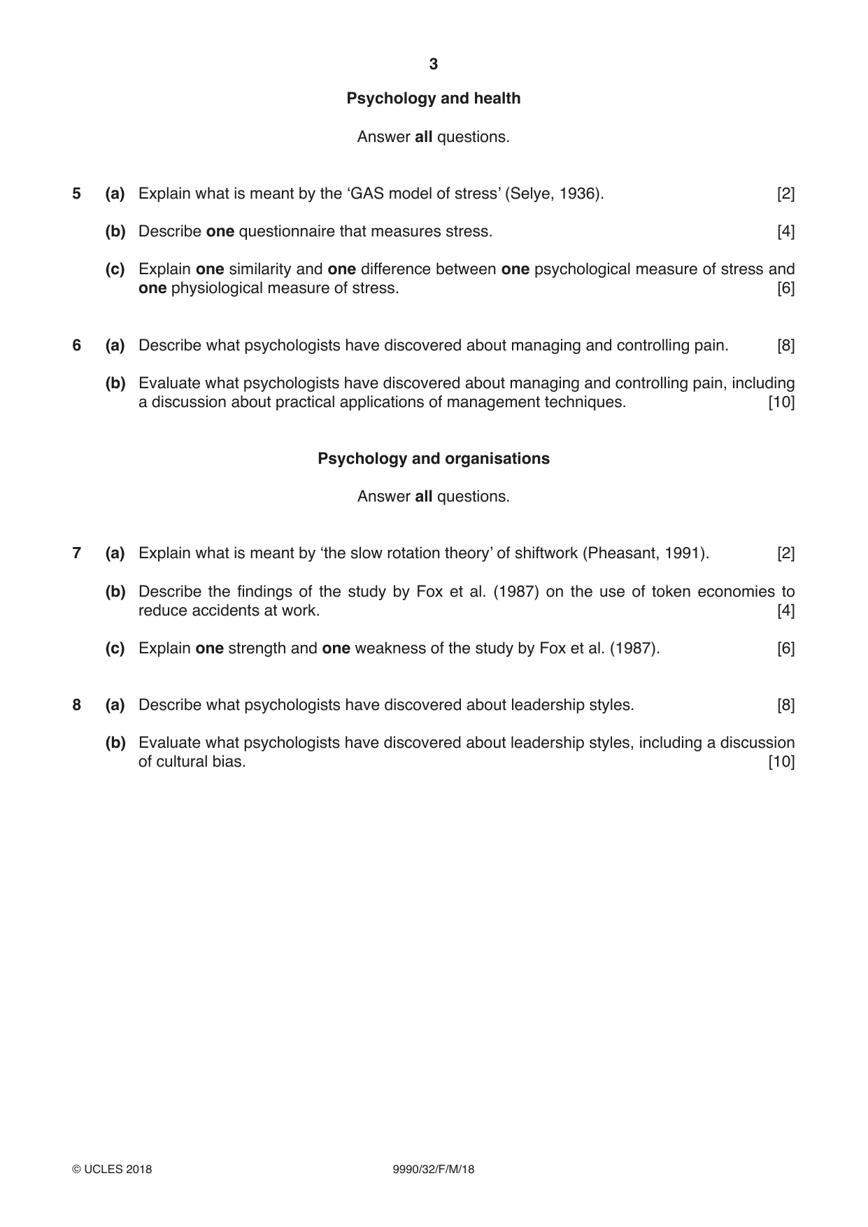 Cambridge A Level Psychology (from 2018) 9990 2018 Feb/March Paper 3 · Variant 2 question paper, page 3 of 4