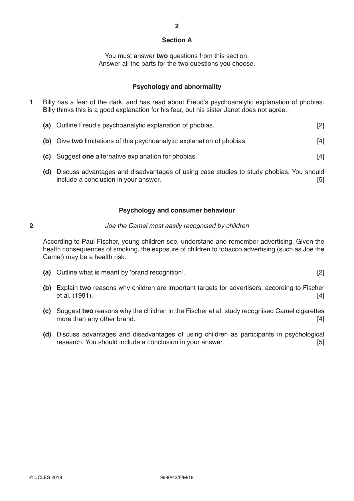 Cambridge A Level Psychology (from 2018) 9990 2018 Feb/March Paper 4 · Variant 2 question paper, page 2 of 8