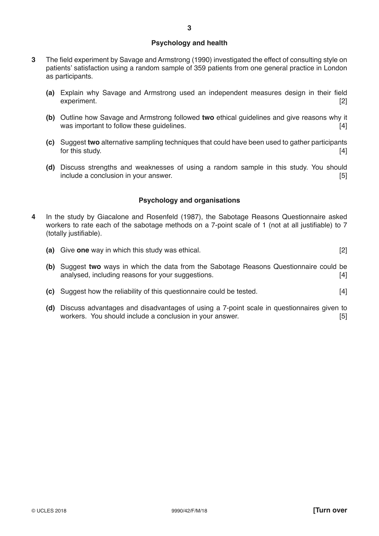 Cambridge A Level Psychology (from 2018) 9990 2018 Feb/March Paper 4 · Variant 2 question paper, page 3 of 8