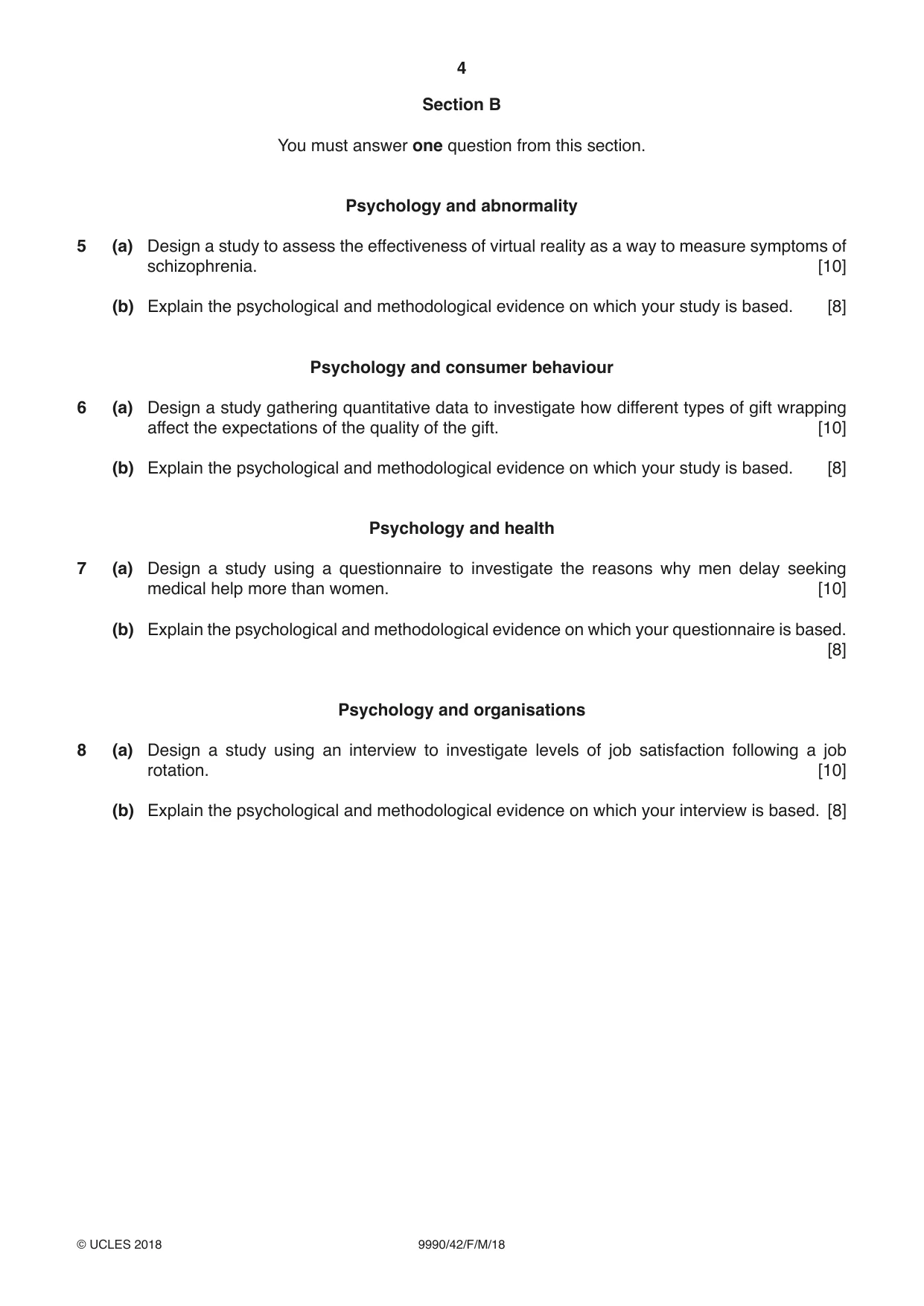 Cambridge A Level Psychology (from 2018) 9990 2018 Feb/March Paper 4 · Variant 2 question paper, page 4 of 8