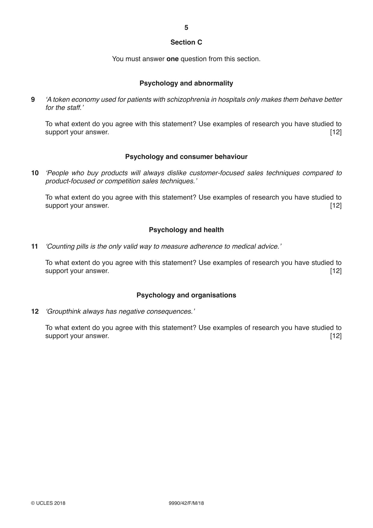 Cambridge A Level Psychology (from 2018) 9990 2018 Feb/March Paper 4 · Variant 2 question paper, page 5 of 8