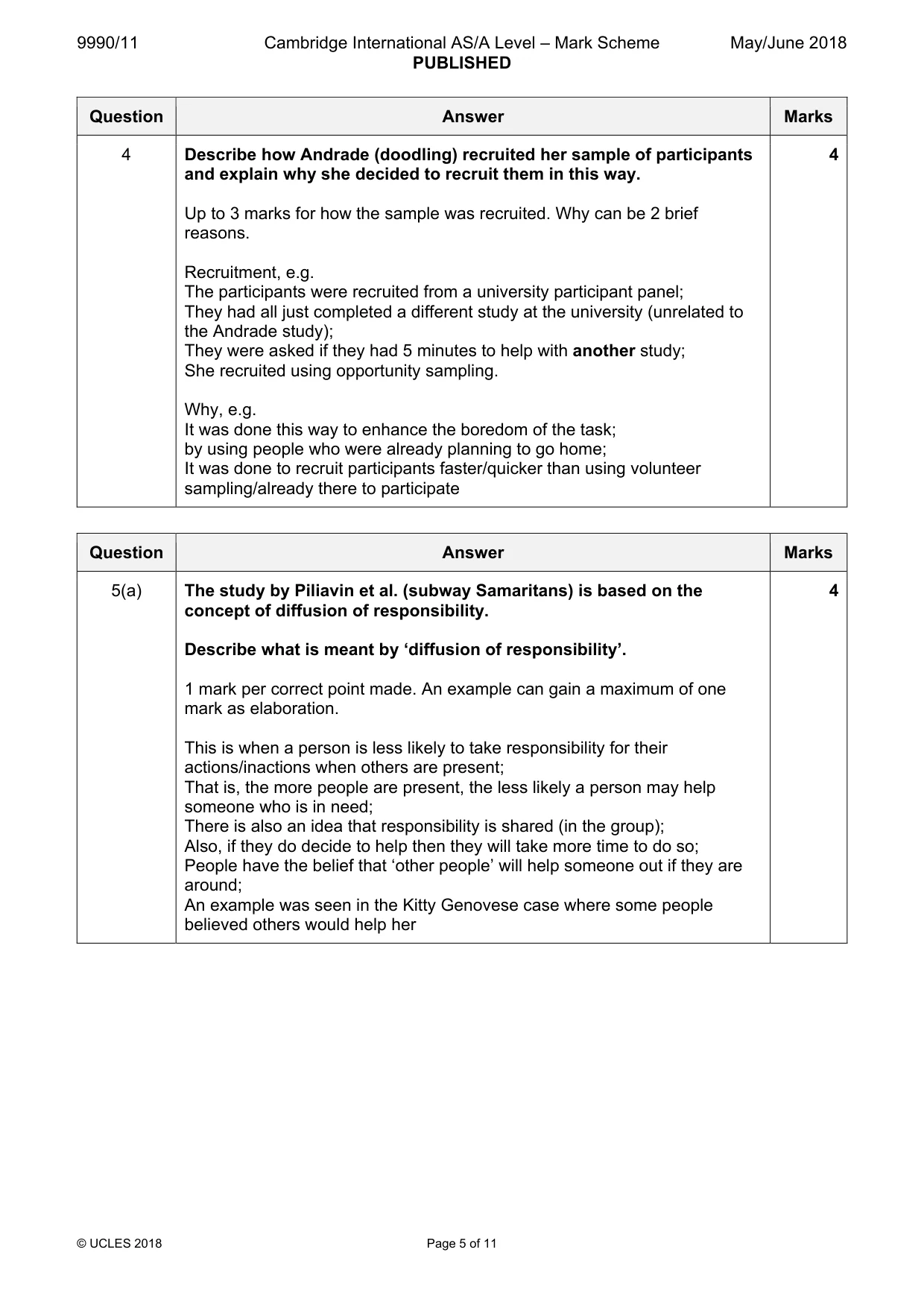 Mark scheme, page 5 of 11