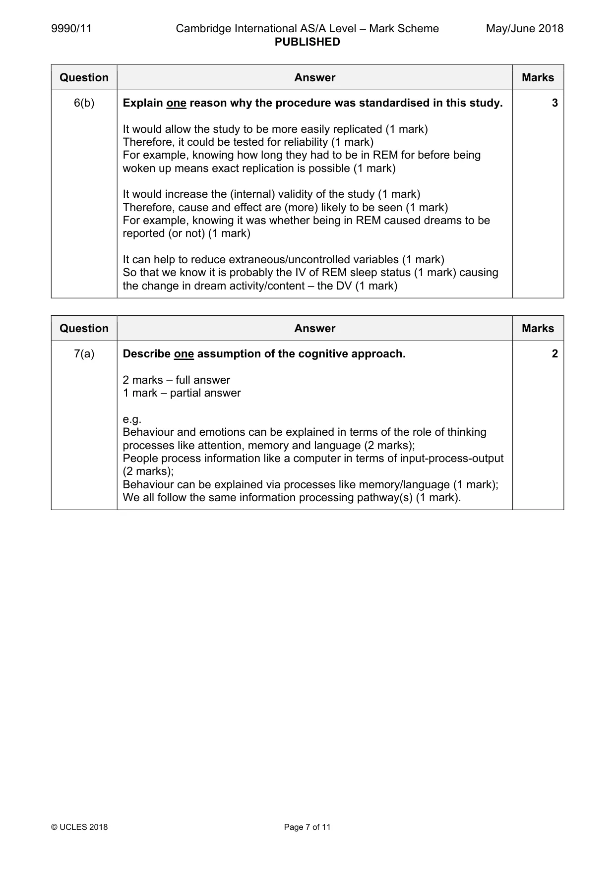Mark scheme, page 7 of 11