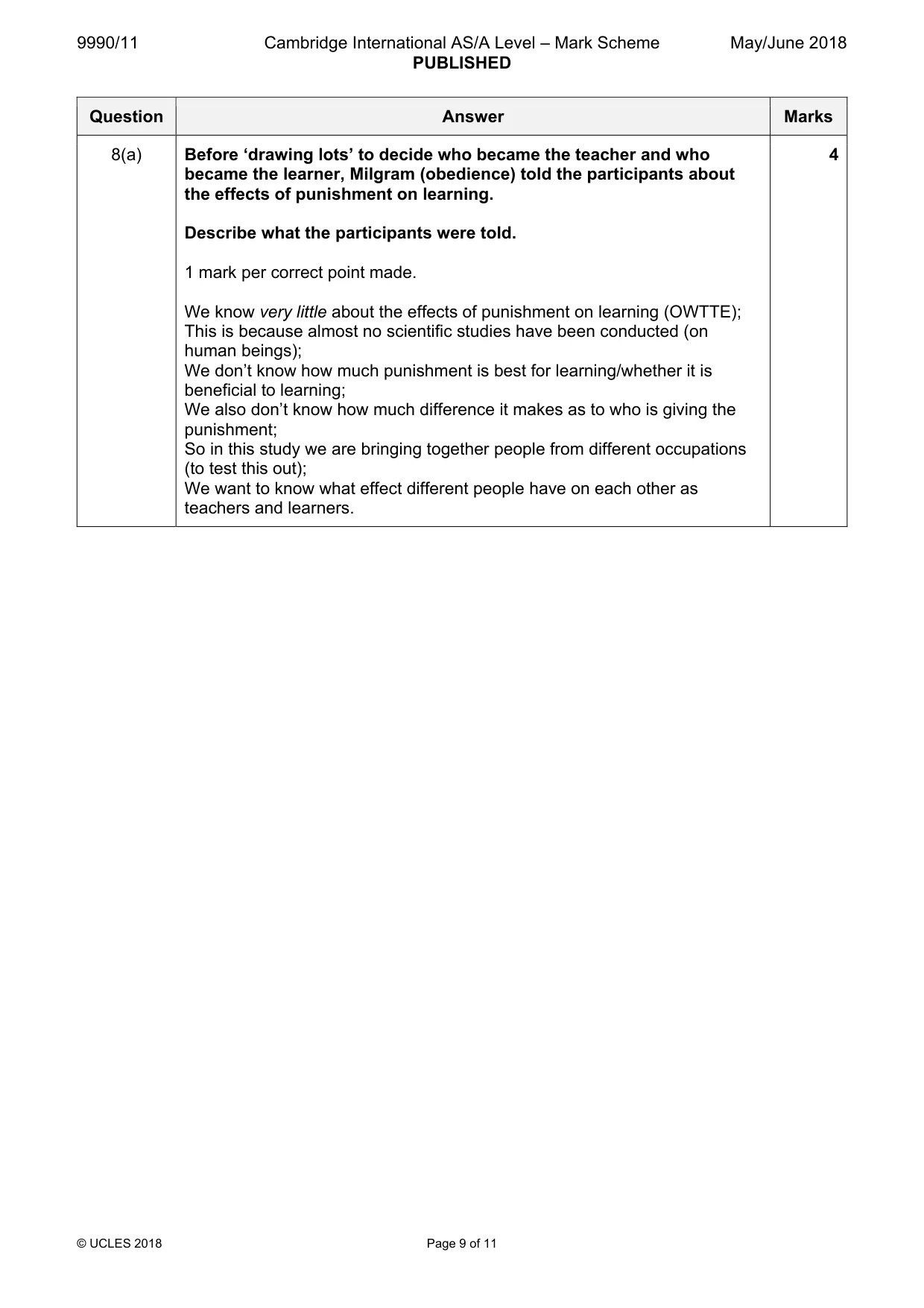 Mark scheme, page 9 of 11