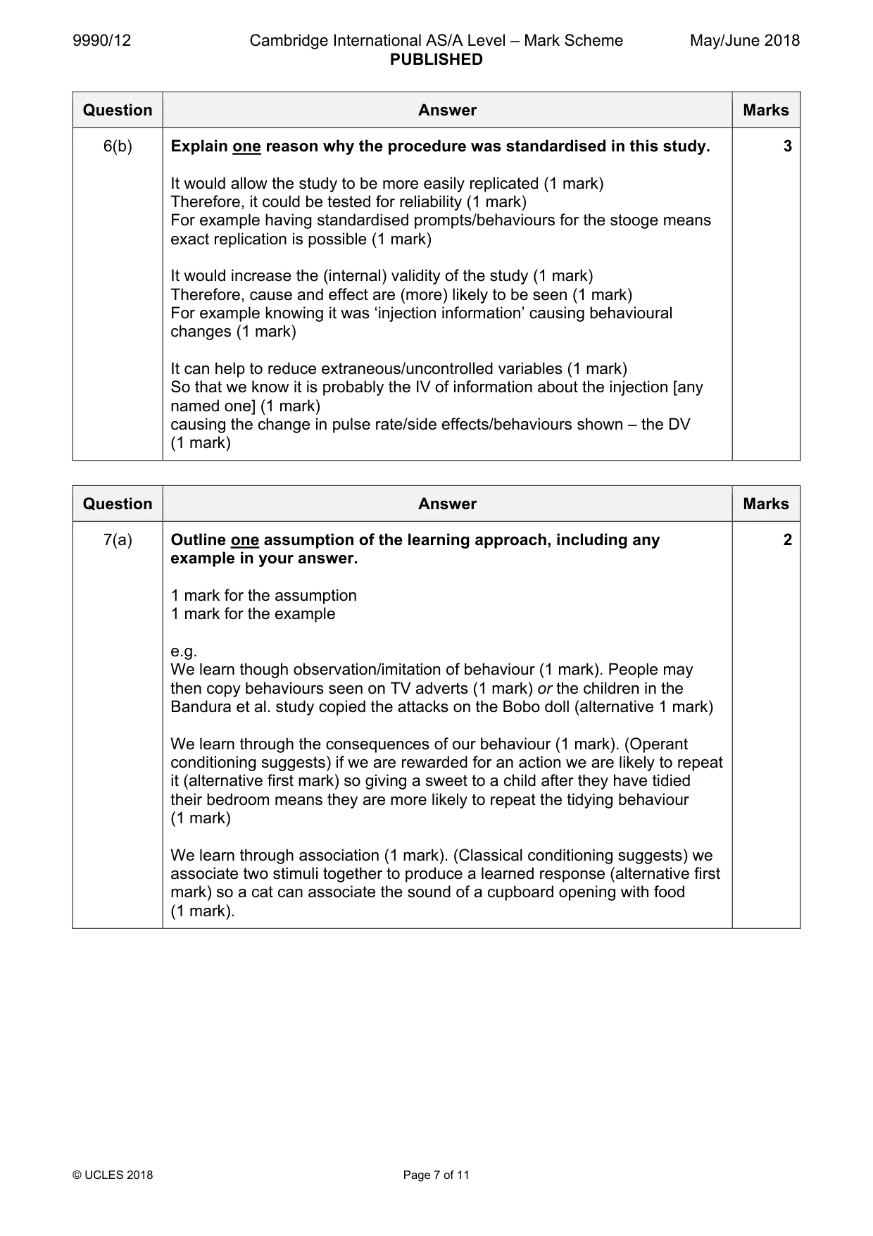 Mark scheme, page 7 of 11