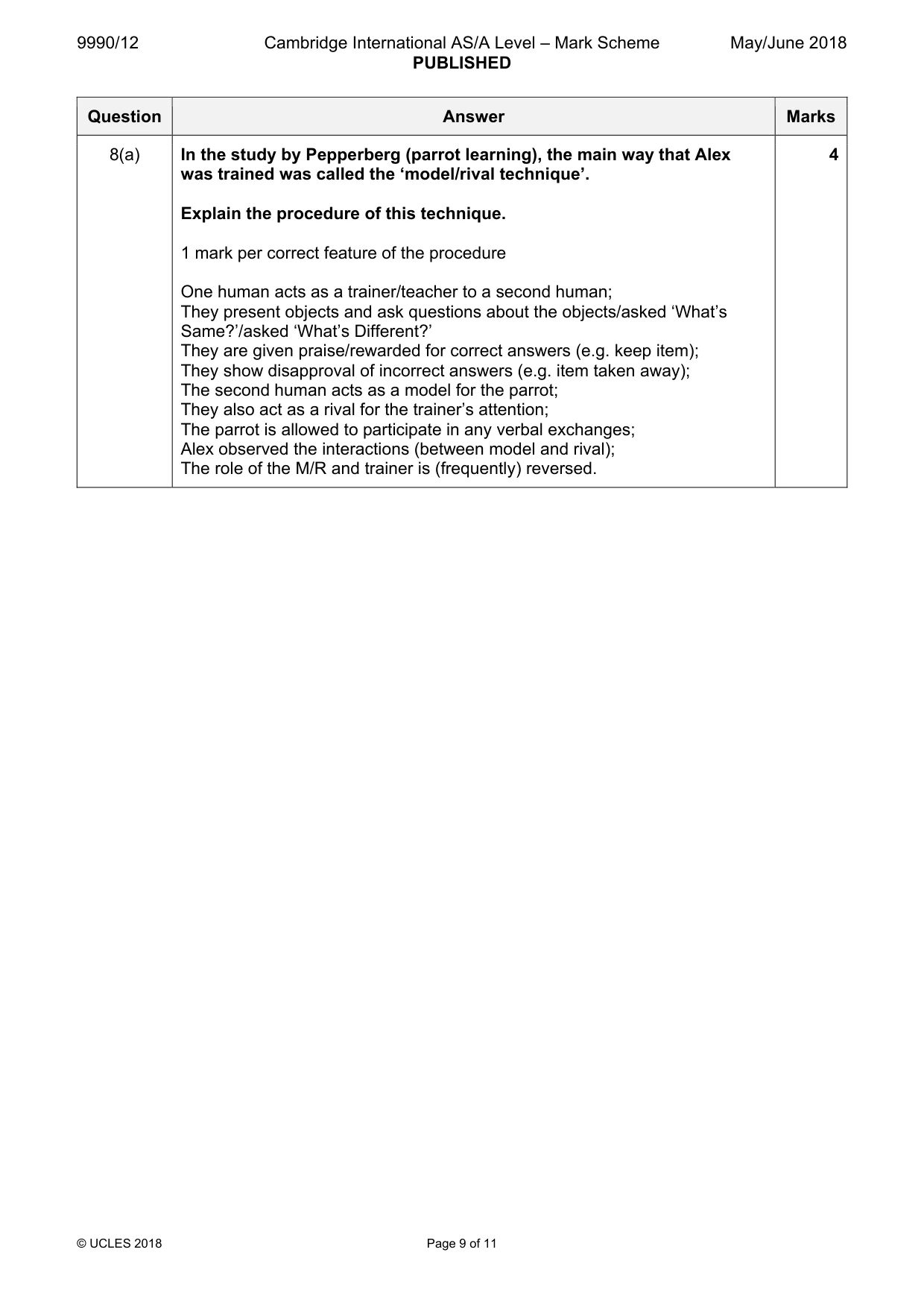Mark scheme, page 9 of 11
