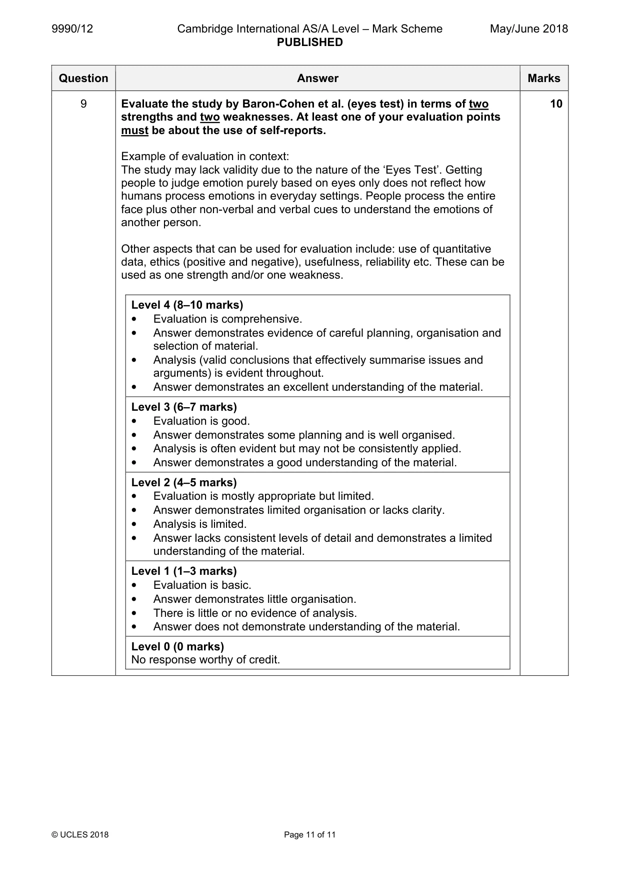 Mark scheme, page 11 of 11