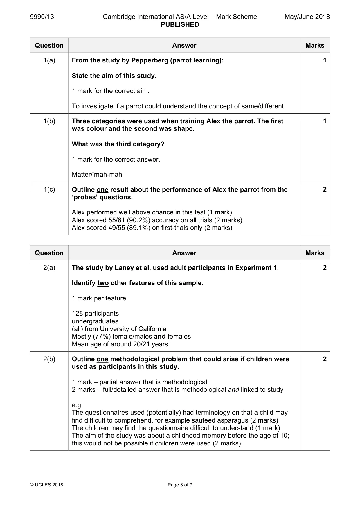 Mark scheme, page 3 of 9